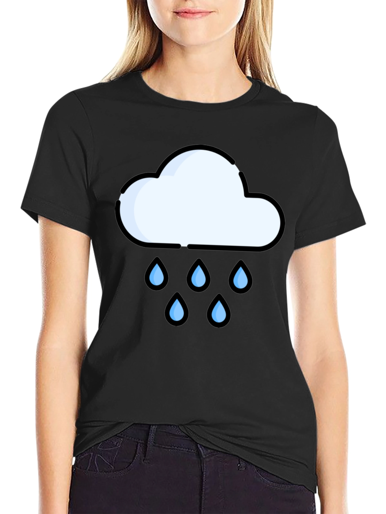 Rain Cloud Graphic Tee - Black Cotton T-Shirt