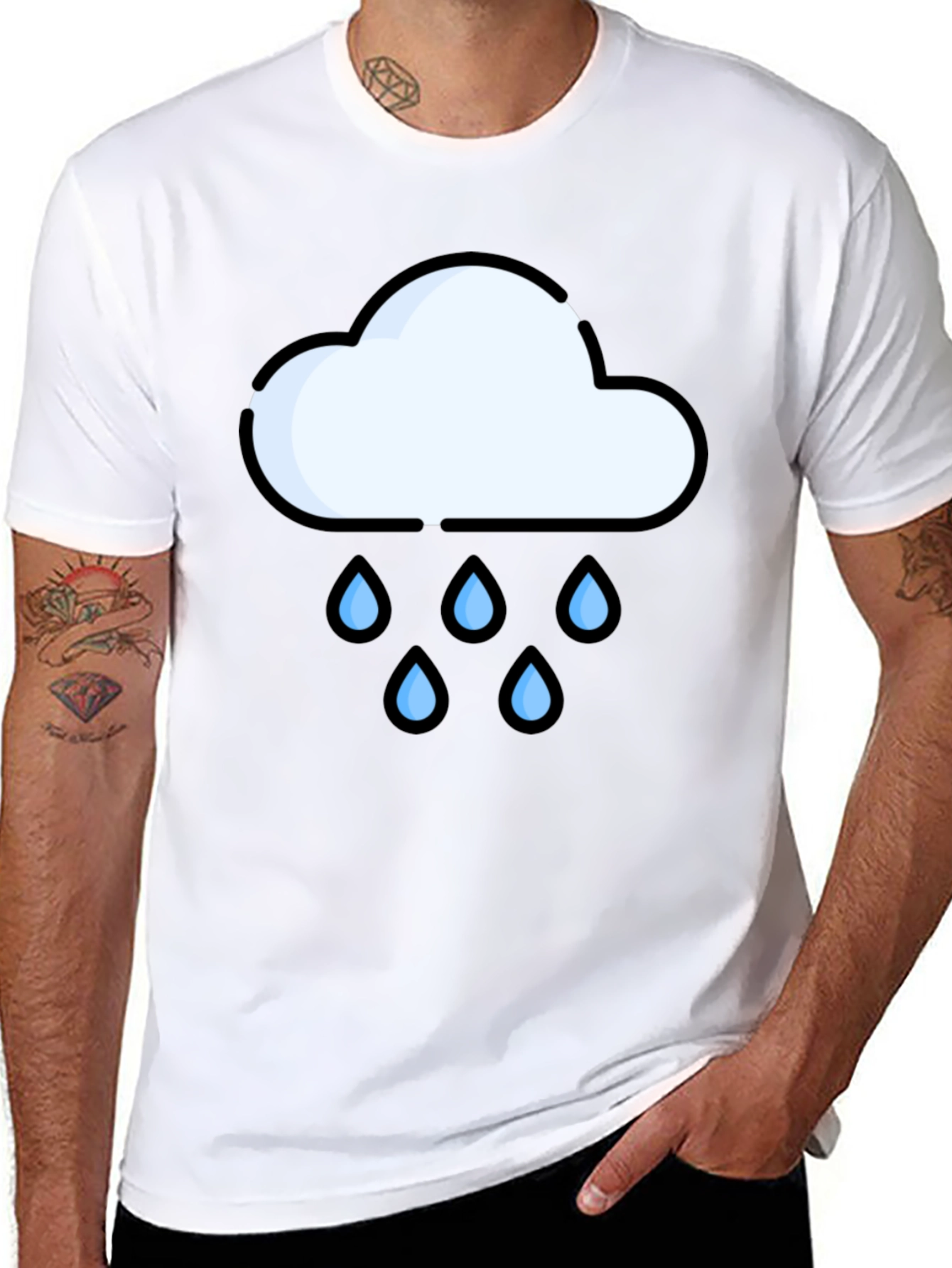 Rain Cloud Graphic Tee - Black Cotton T-Shirt