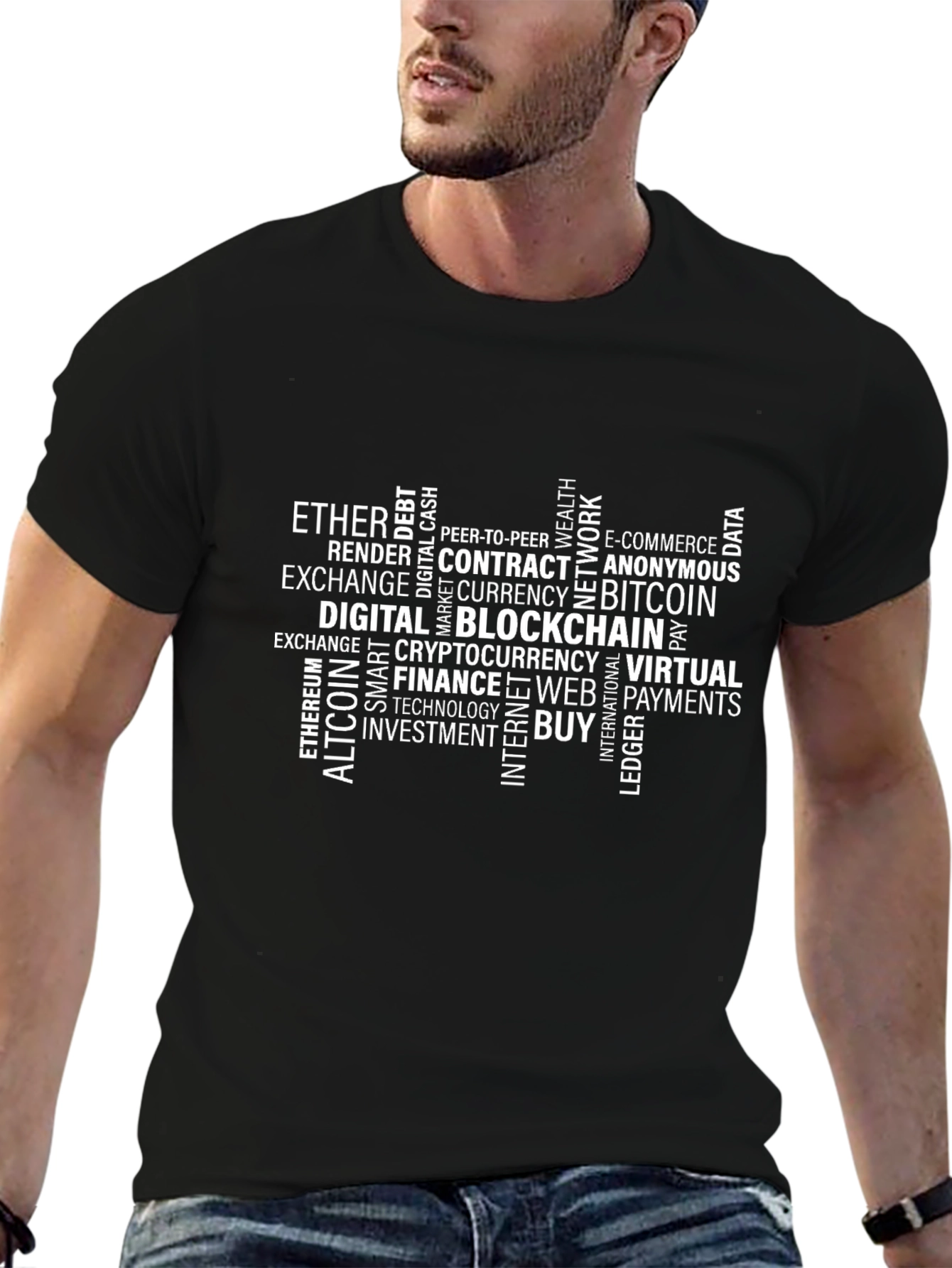 Bitcoin Cryptocurrency Word Art Black T-Shirt