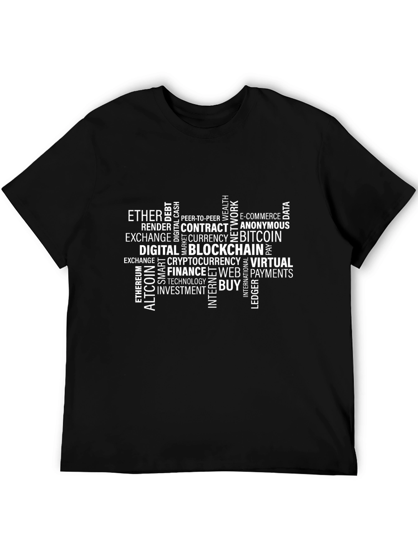 Bitcoin Cryptocurrency Word Art Black T-Shirt