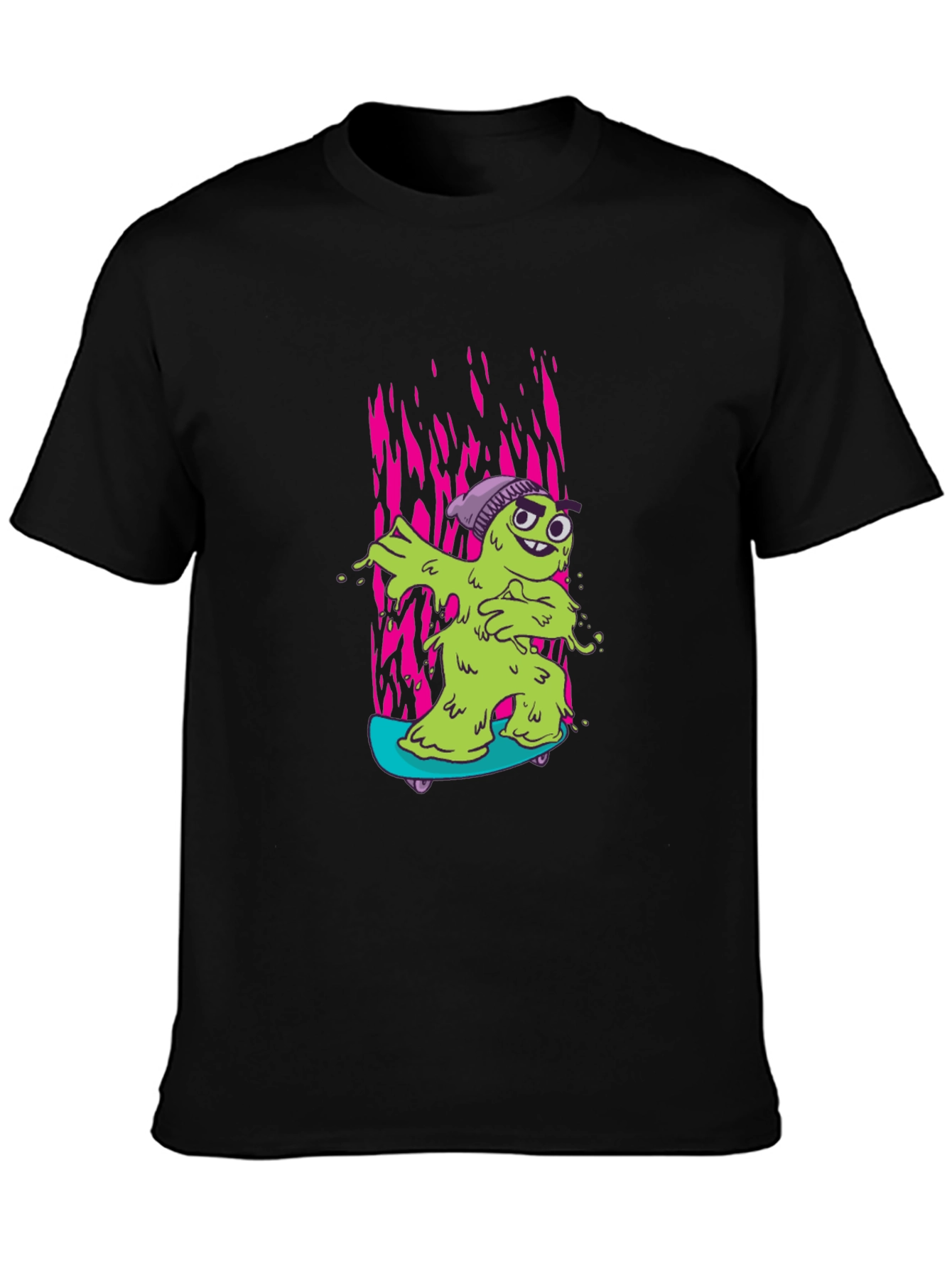 Cartoon Slime Monster Skateboard Graphic T-Shirt