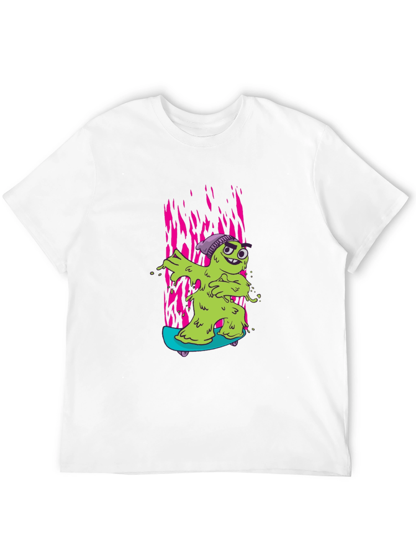 Cartoon Slime Monster Skateboard Graphic T-Shirt