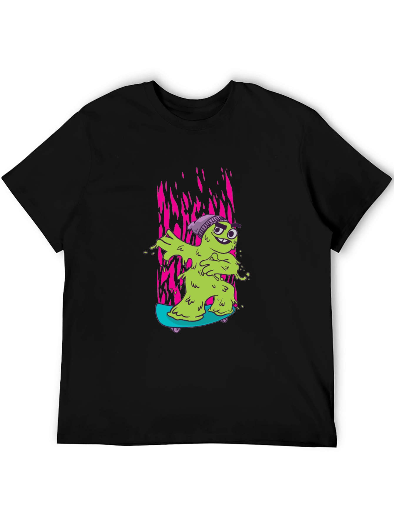 Cartoon Slime Monster Skateboard Graphic T-Shirt