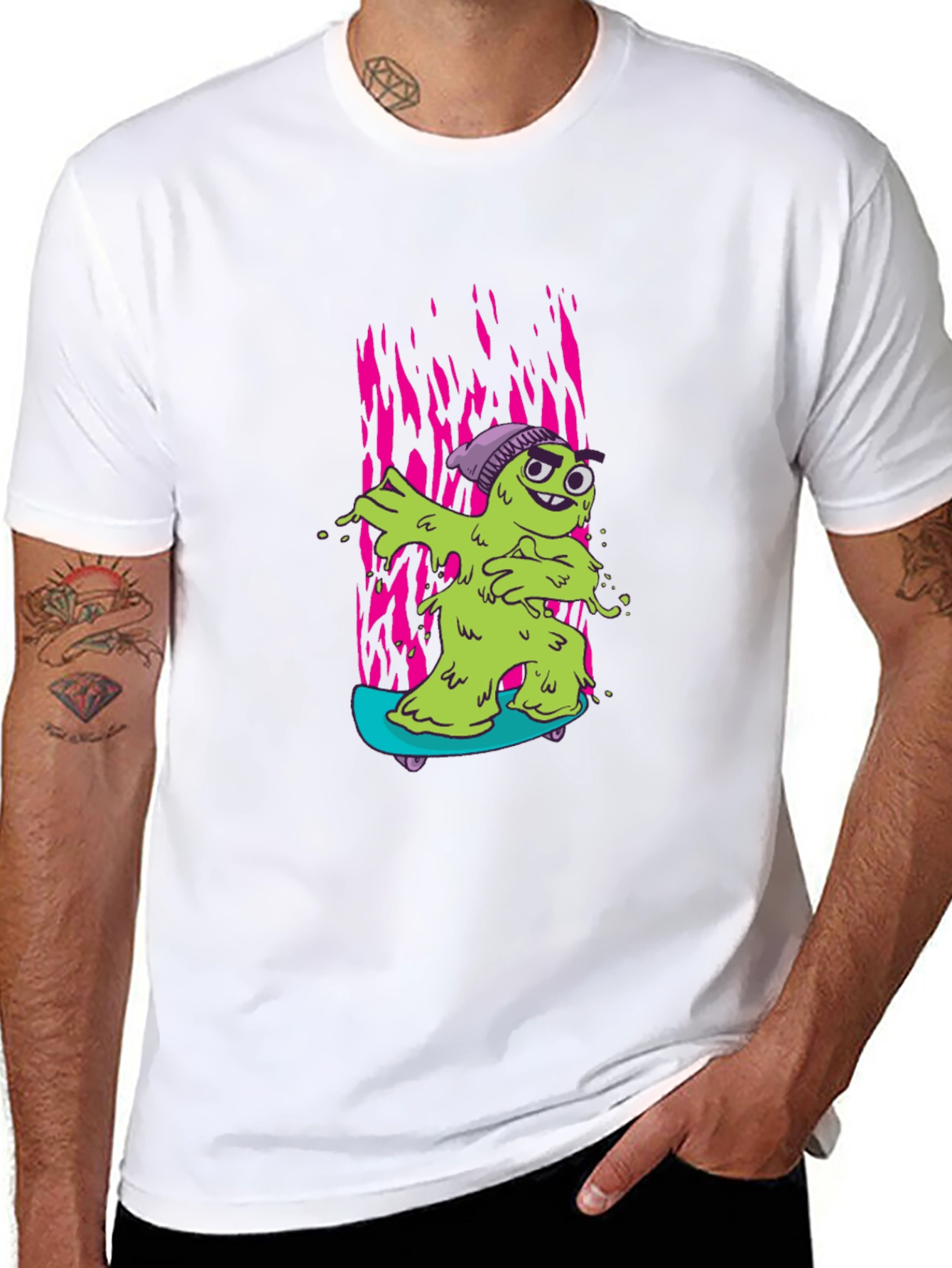 Cartoon Slime Monster Skateboard Graphic T-Shirt