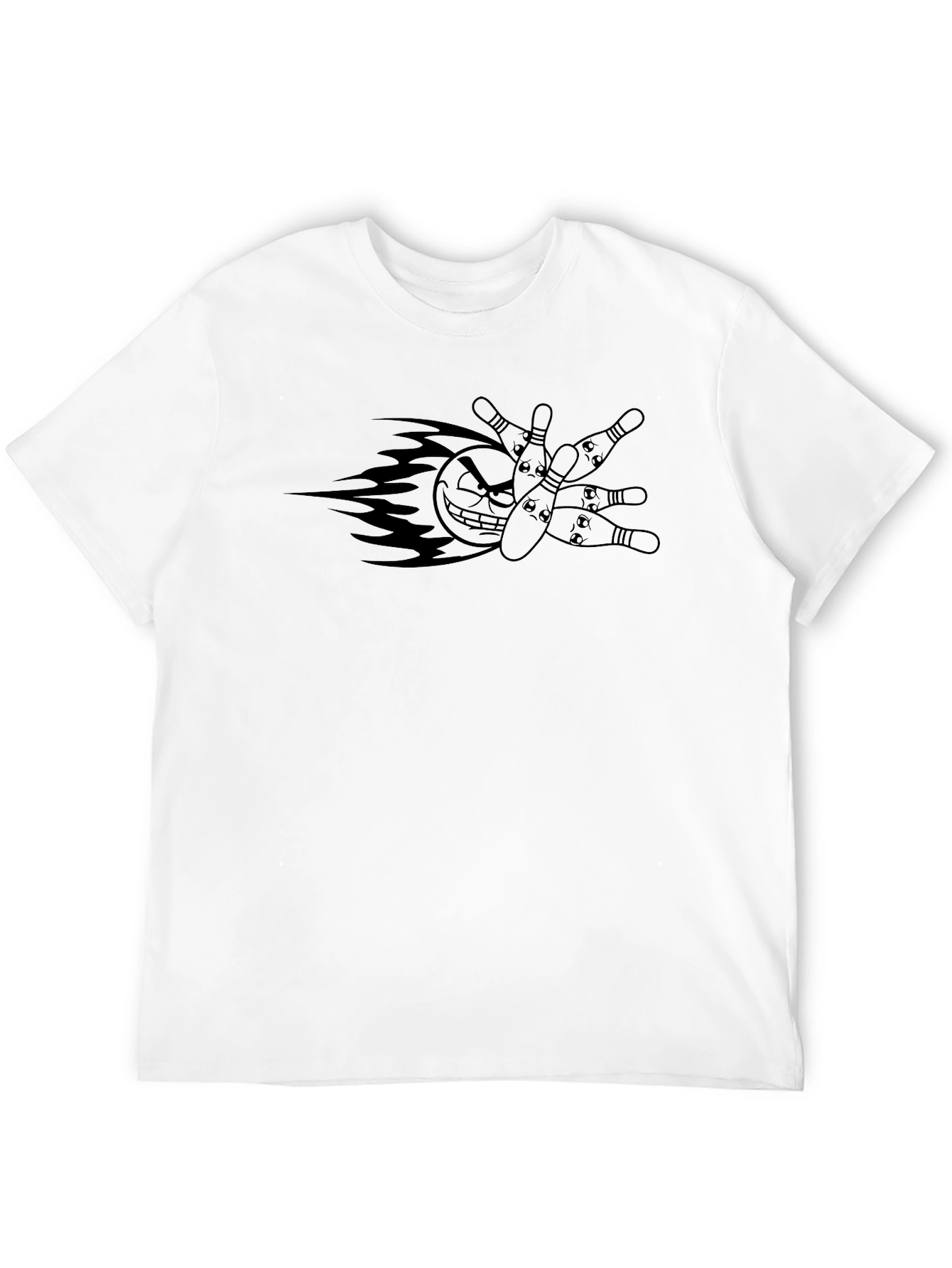 Bowling Strike T-Shirt - Flaming Ball & Pins Graphic