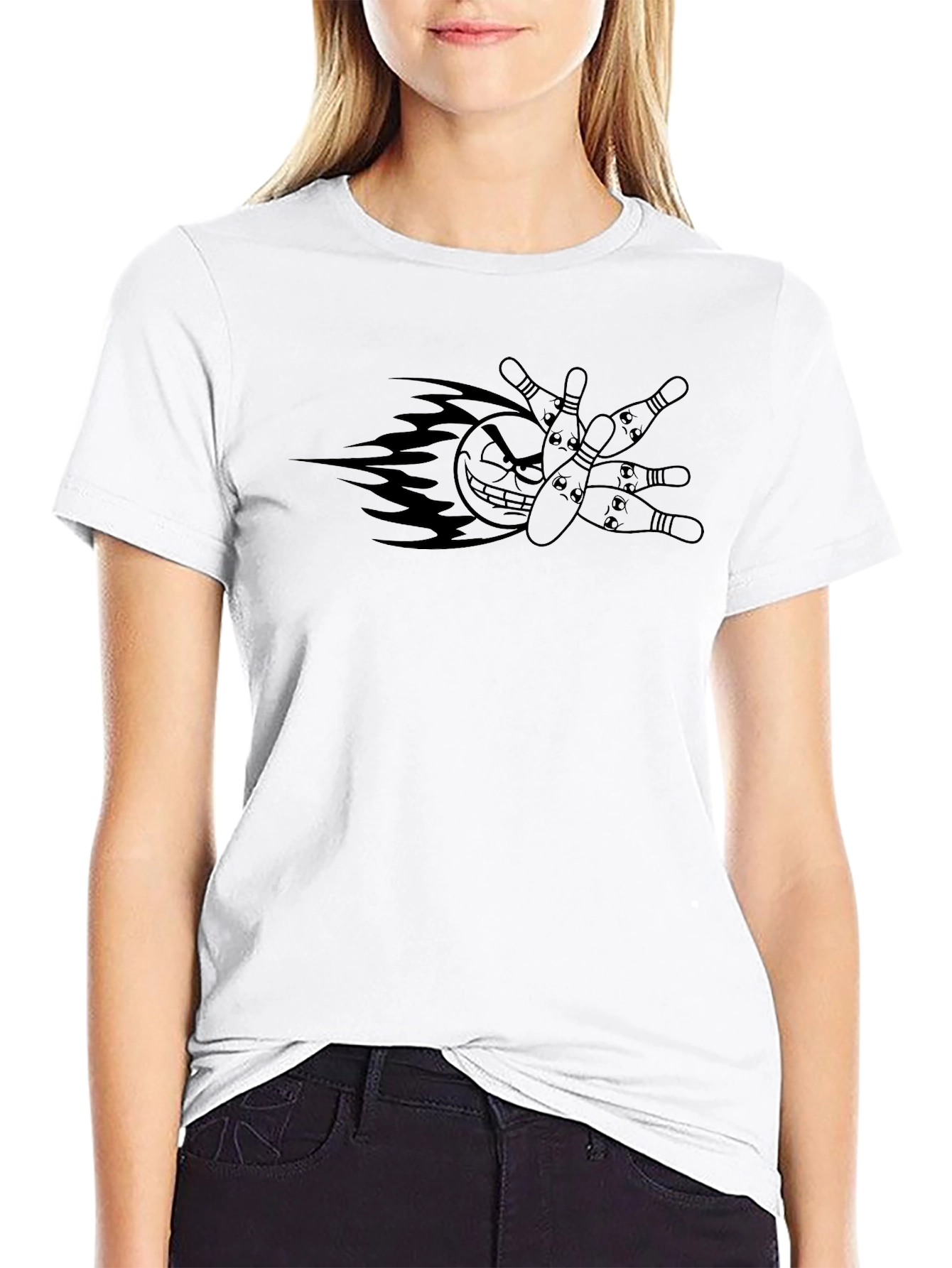Bowling Strike T-Shirt - Flaming Ball & Pins Graphic