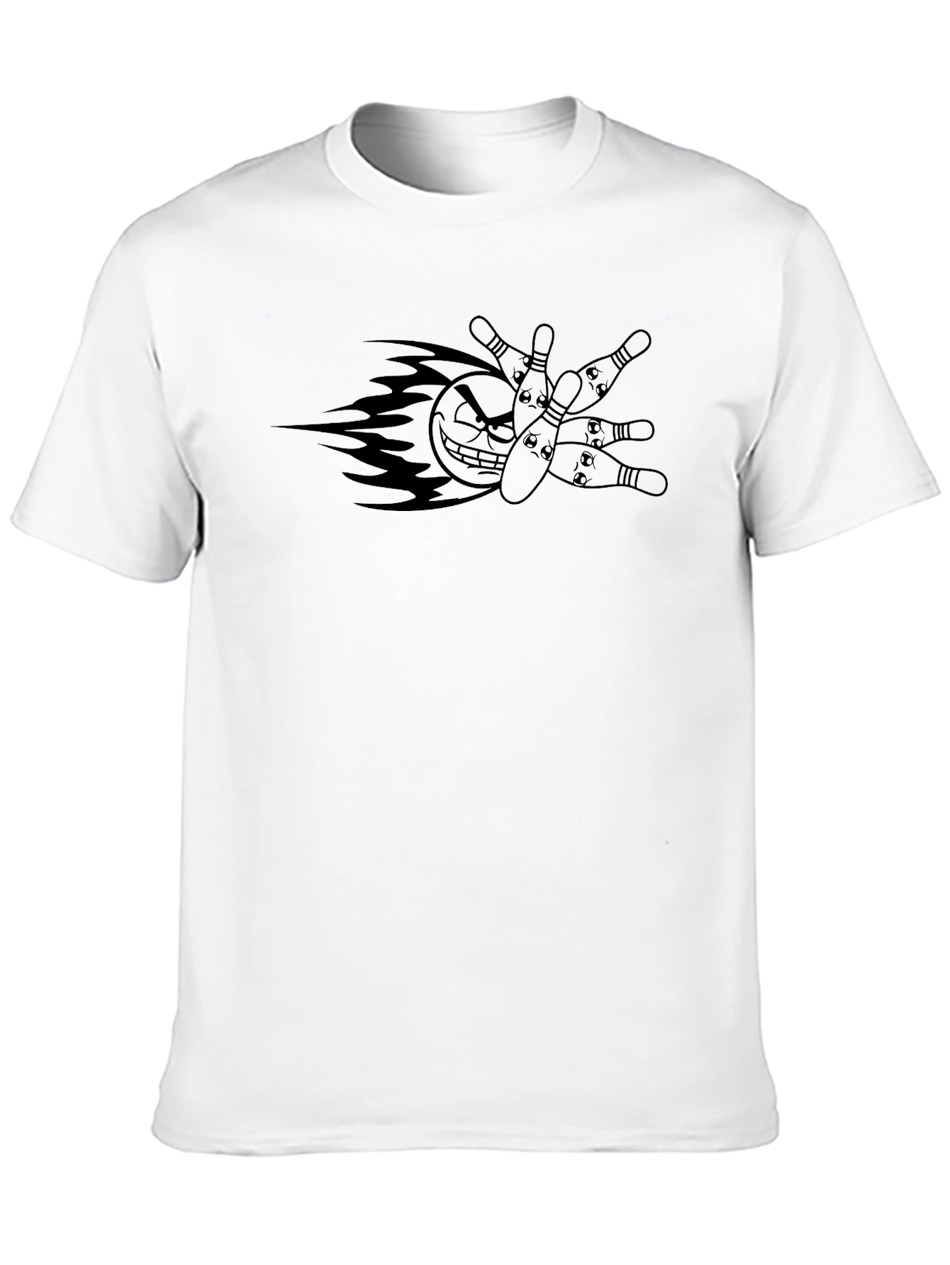 Bowling Strike T-Shirt - Flaming Ball & Pins Graphic