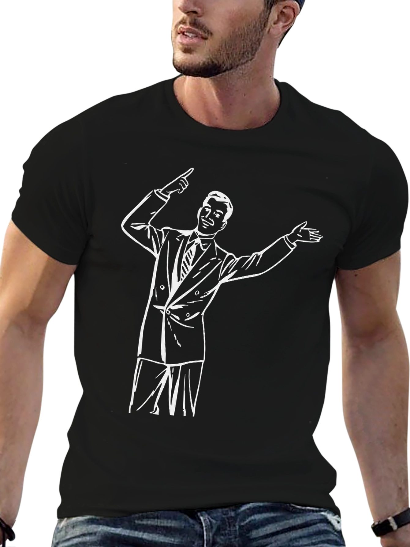 Retro Presenter Graphic Tee - Black Cotton Blend