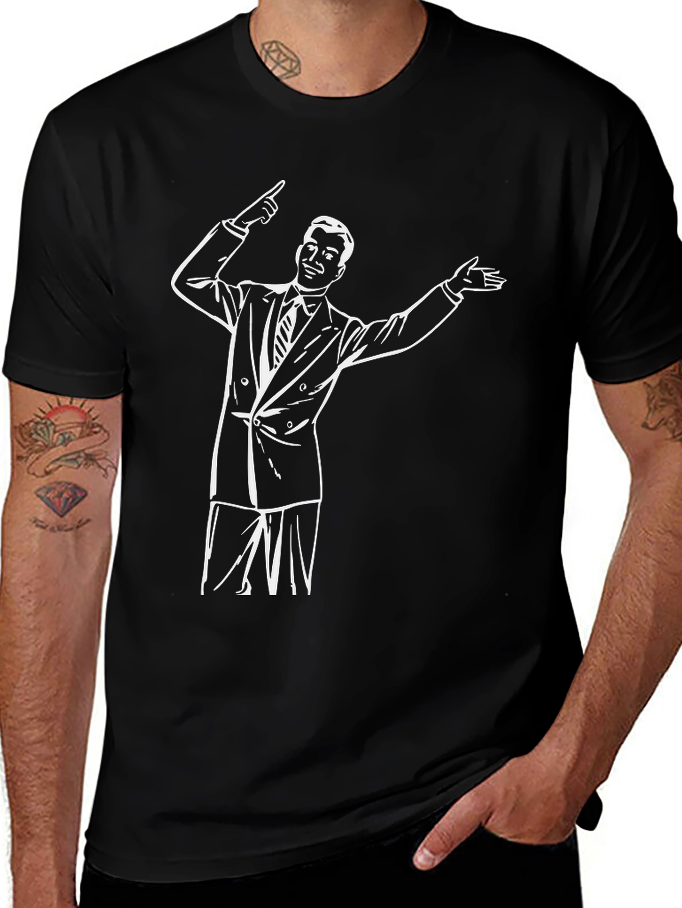 Retro Presenter Graphic Tee - Black Cotton Blend