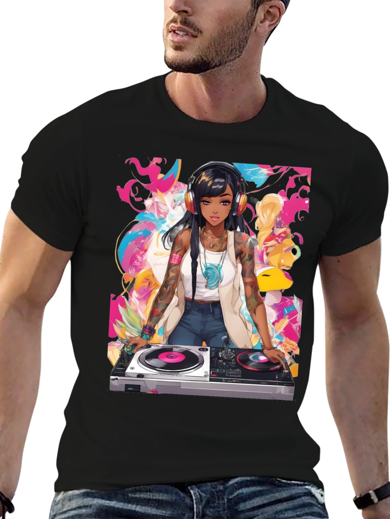 DJ Anime Graphic Tee - Cool Black T-Shirt