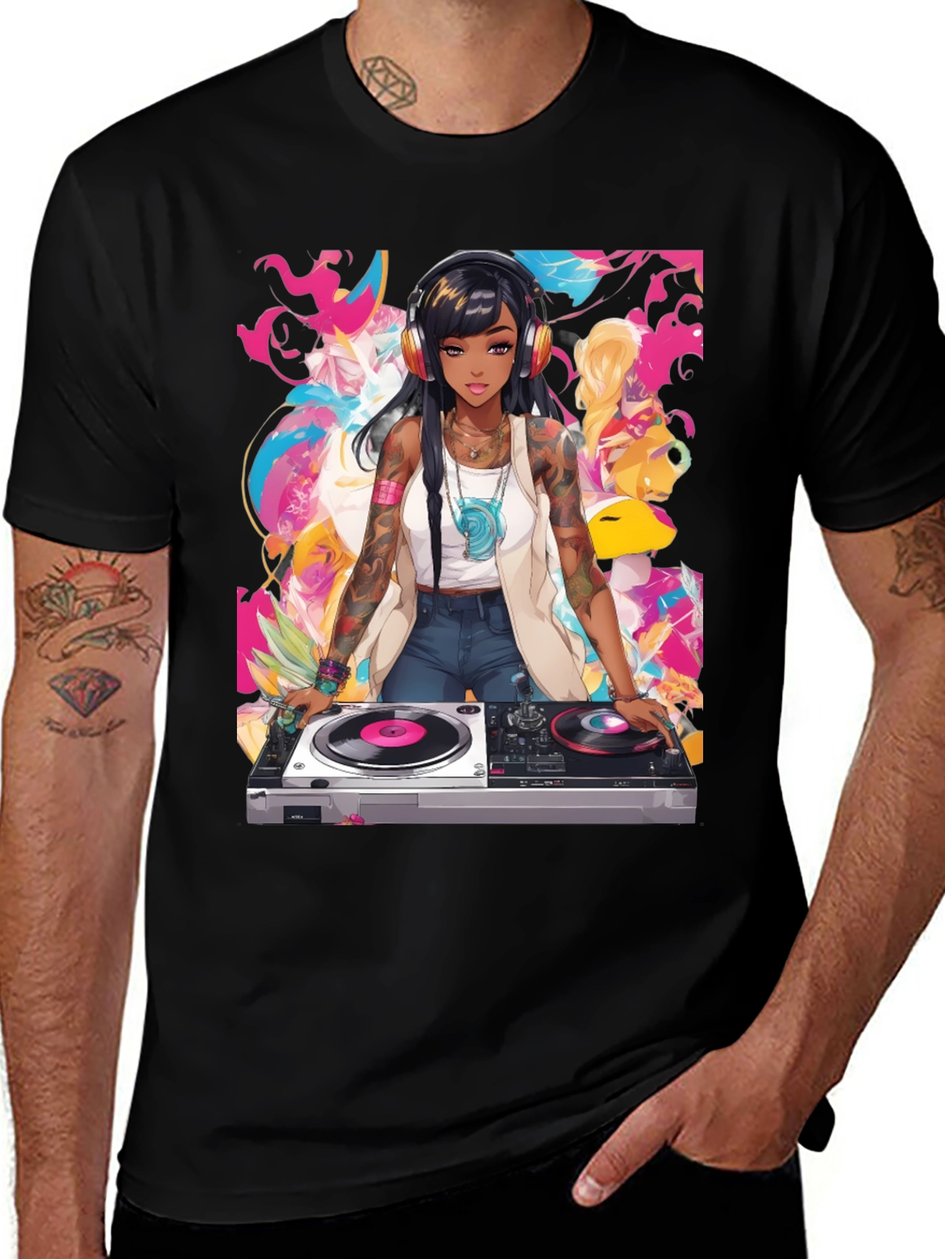 DJ Anime Graphic Tee - Cool Black T-Shirt