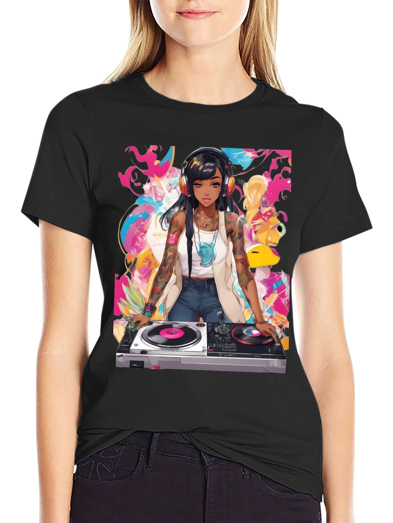 DJ Anime Graphic Tee - Cool Black T-Shirt