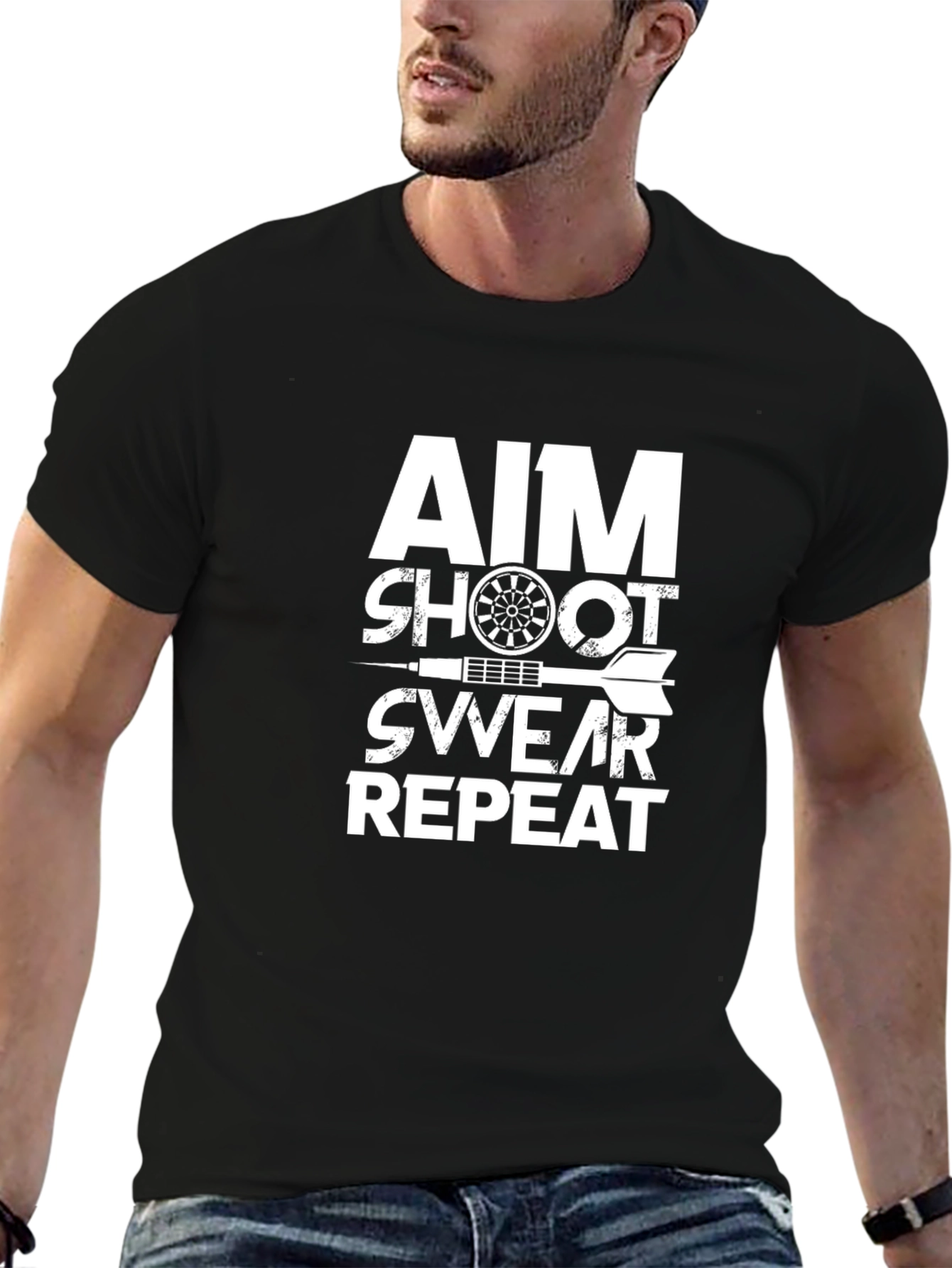 Aim Shoot Swear Repeat Black Graphic Tee