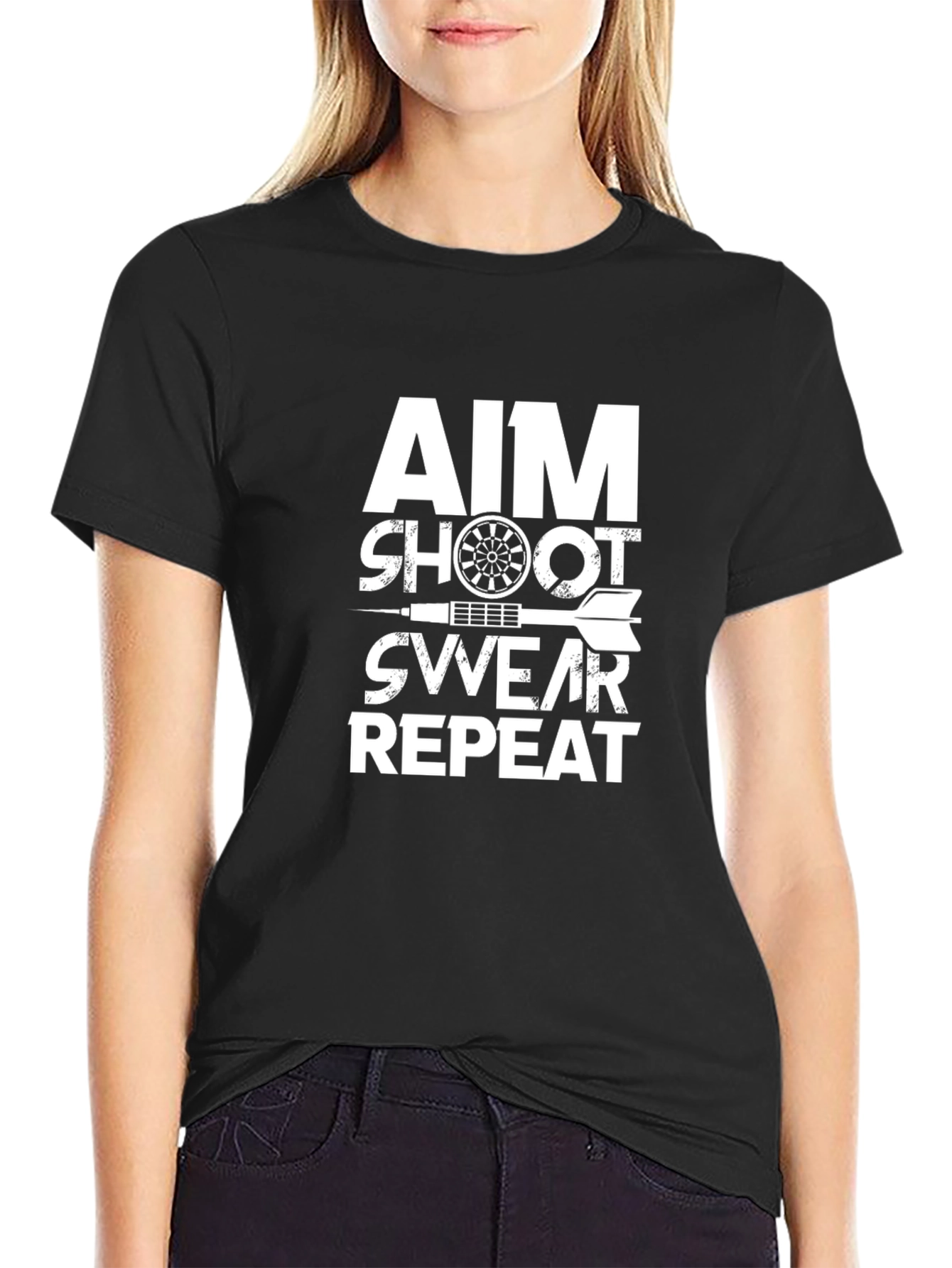 Aim Shoot Swear Repeat Black Graphic Tee