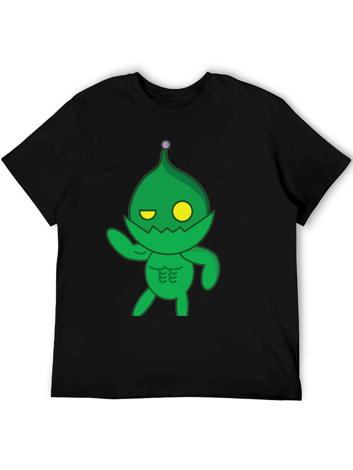 Green Cartoon Monster Black T-Shirt