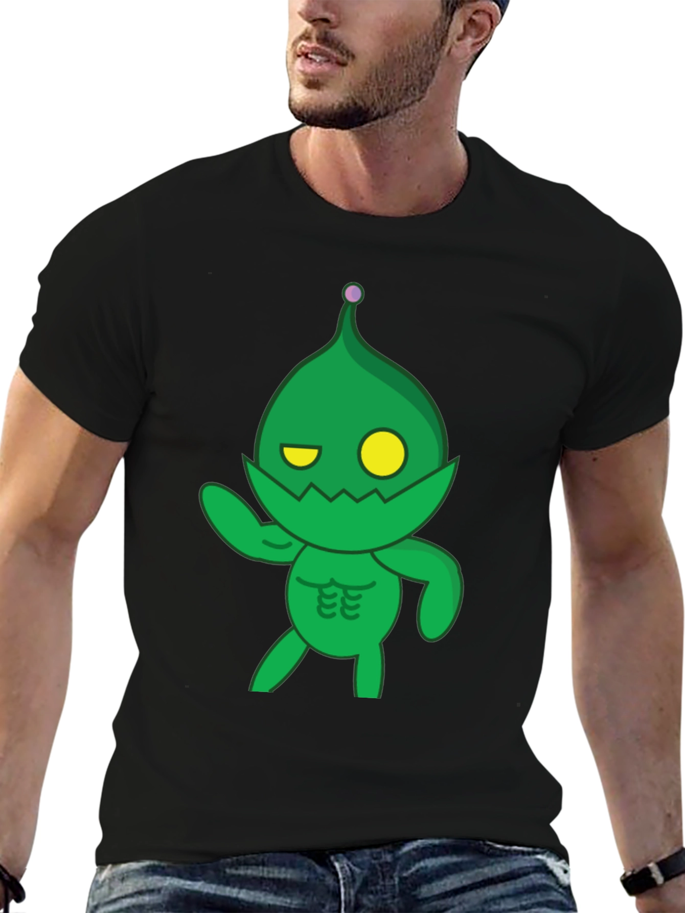 Green Cartoon Monster Black T-Shirt