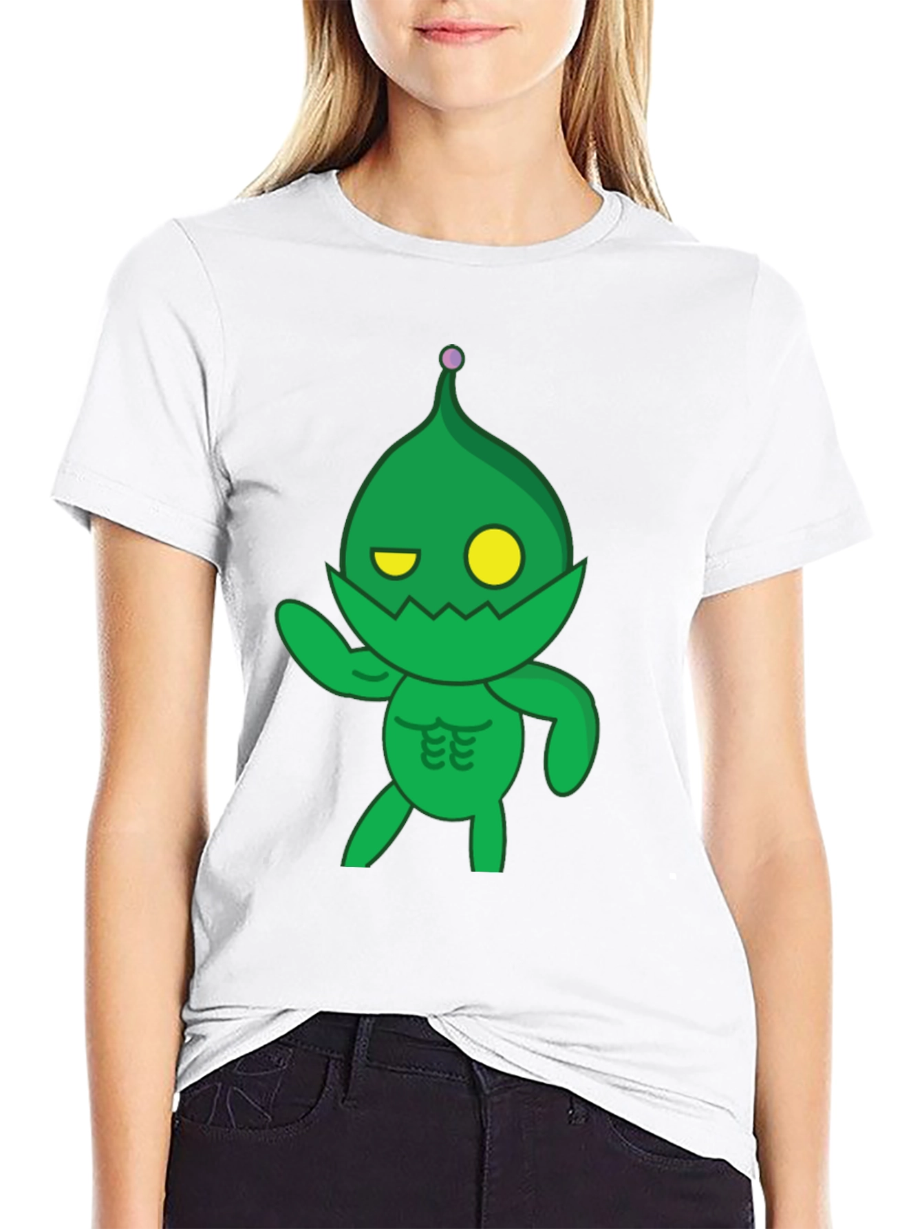 Green Cartoon Monster Black T-Shirt
