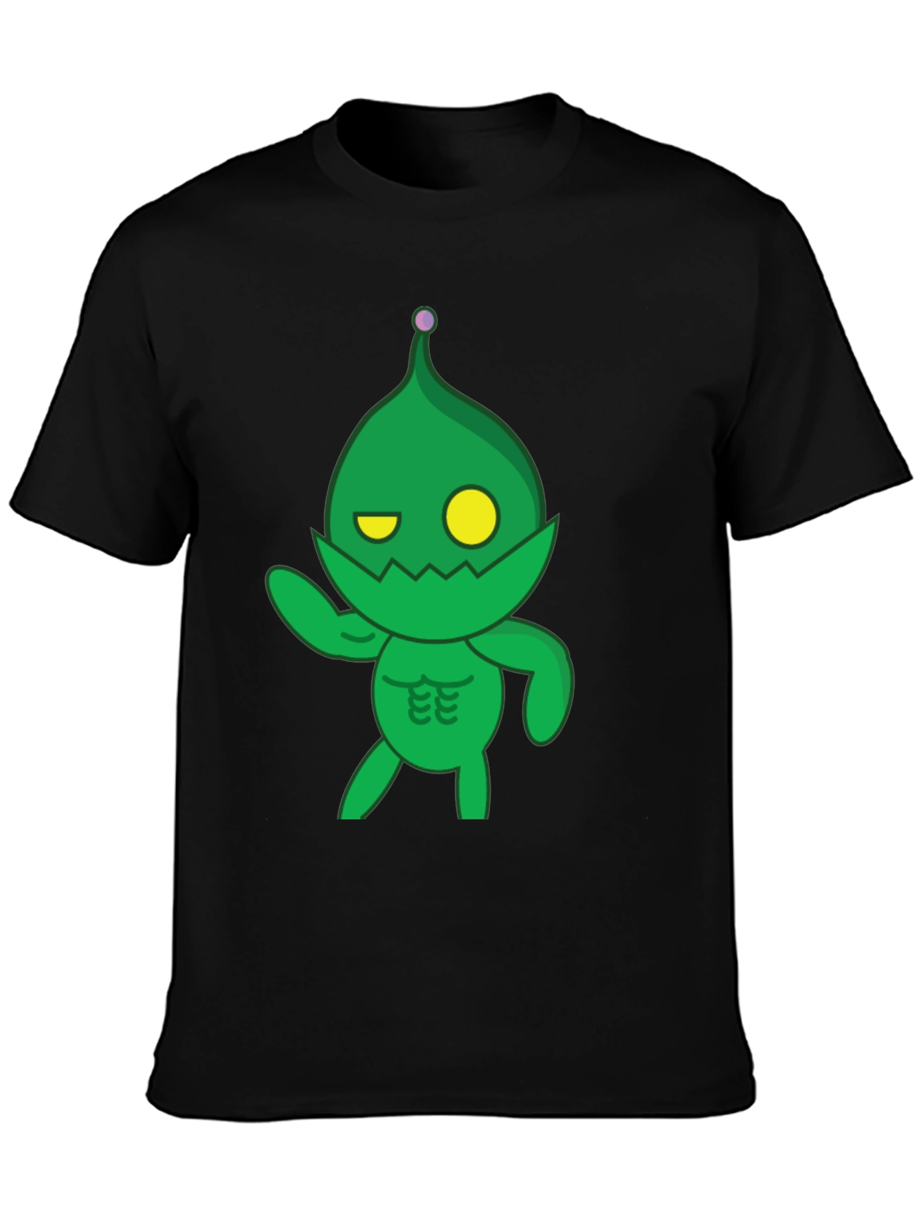 Green Cartoon Monster Black T-Shirt