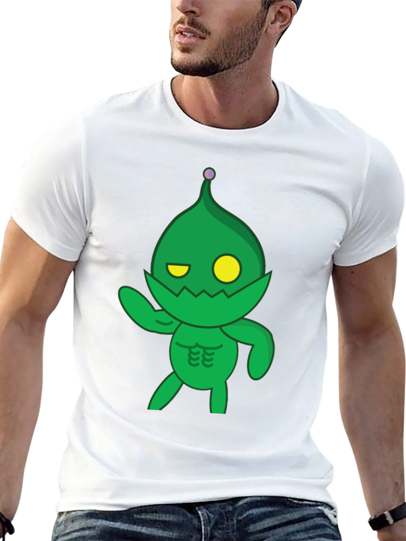 Green Cartoon Monster Black T-Shirt