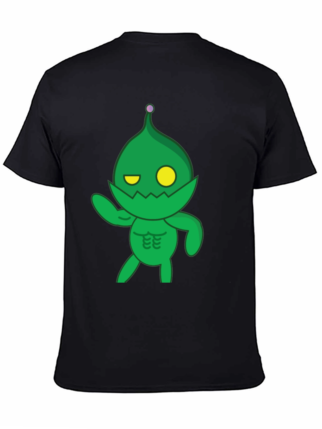 Green Cartoon Monster Black T-Shirt