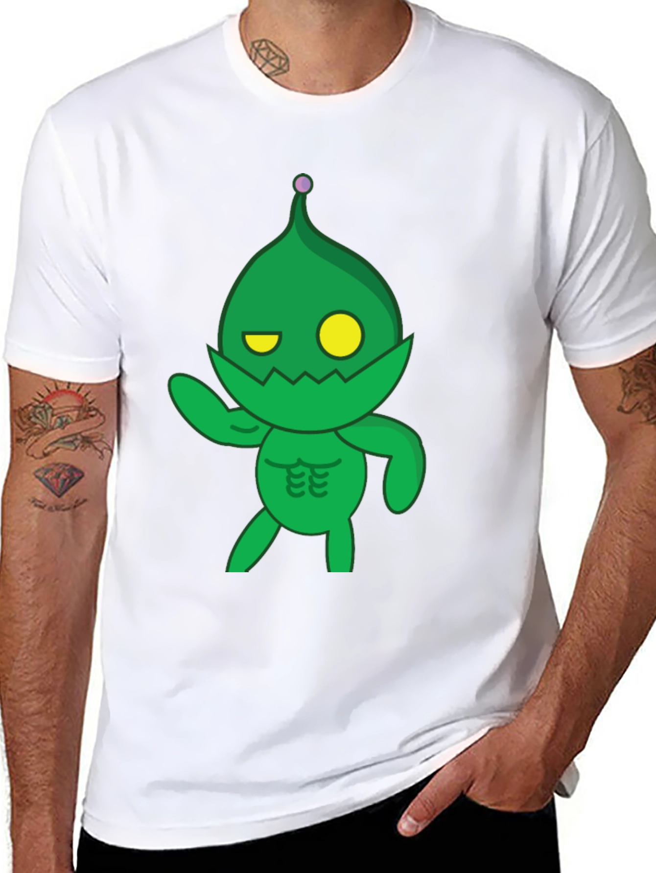 Green Cartoon Monster Black T-Shirt