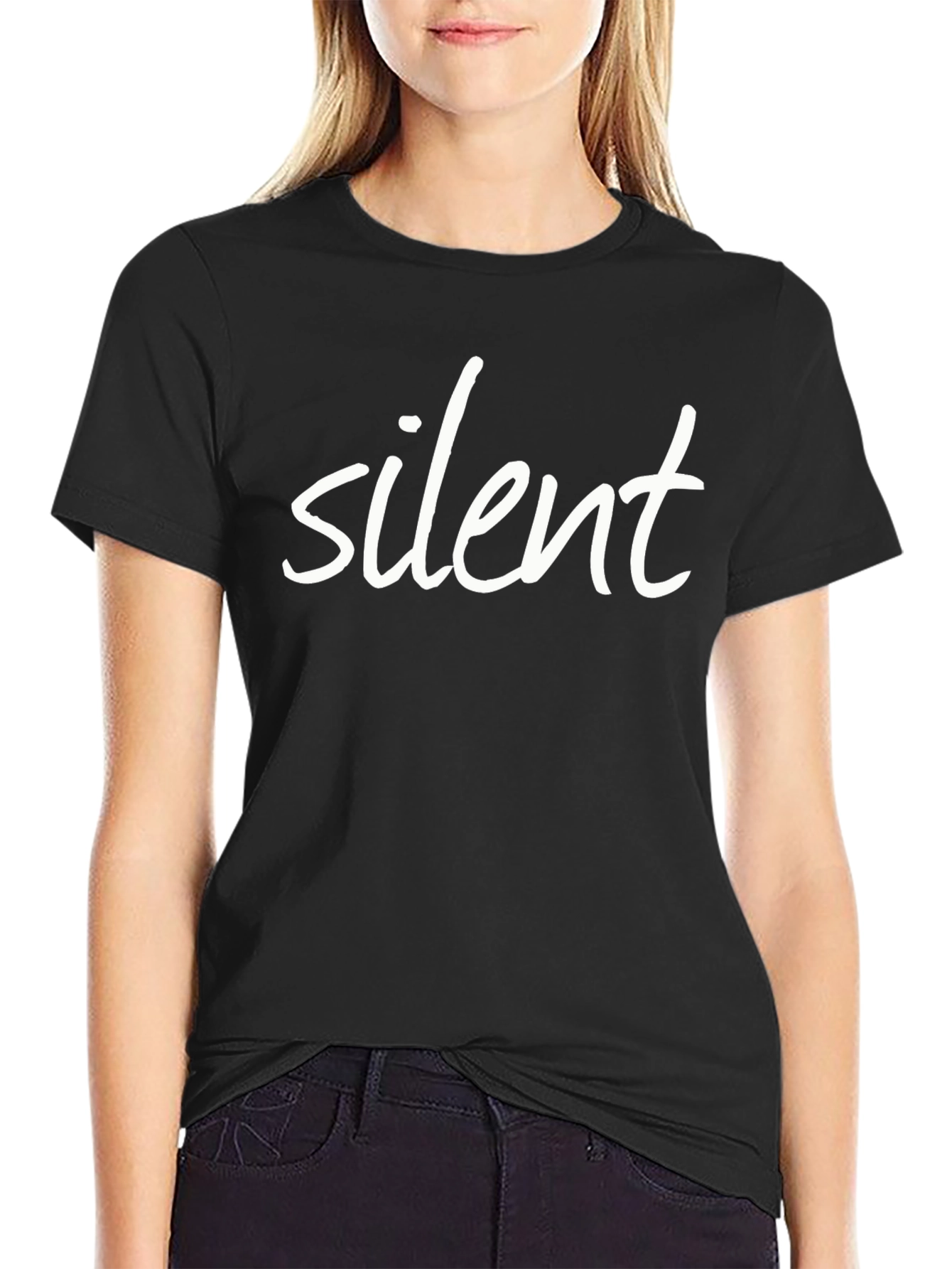 Silent Black Cotton Graphic T-Shirt