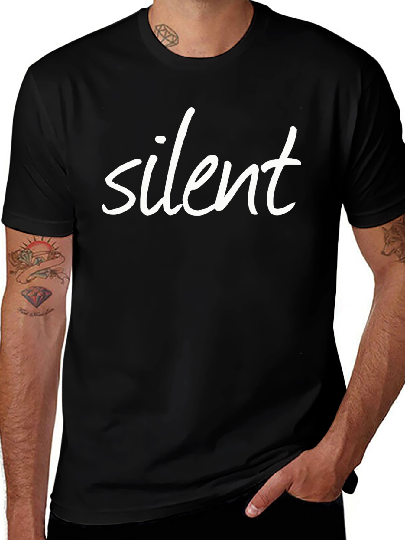 Silent Black Cotton Graphic T-Shirt