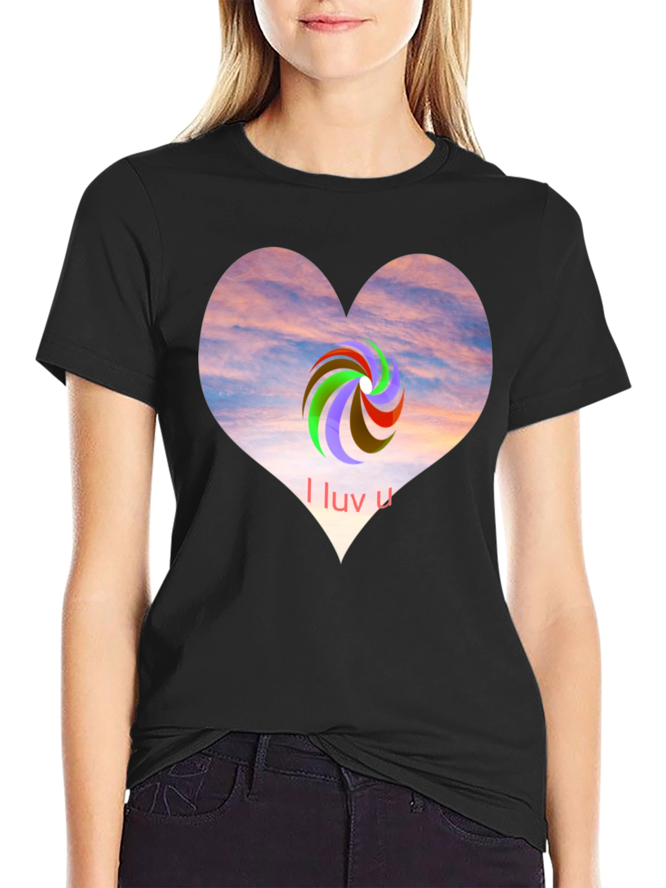 I Luv U Heart Graphic Tee - Casual Style