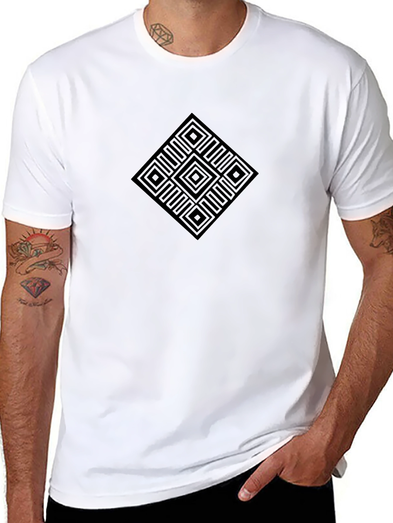 Geometric Diamond Design Black T-Shirt