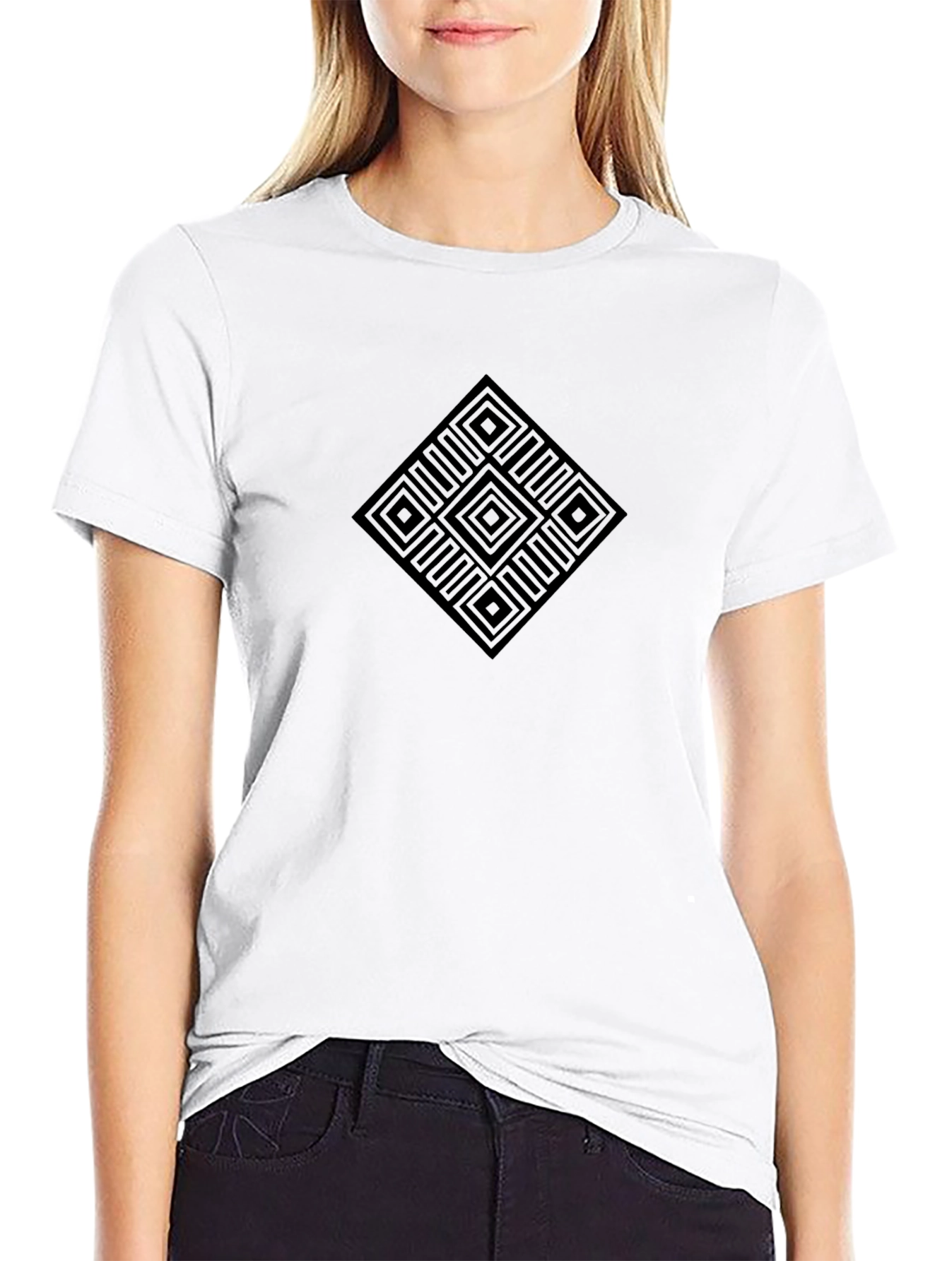 Geometric Diamond Design Black T-Shirt