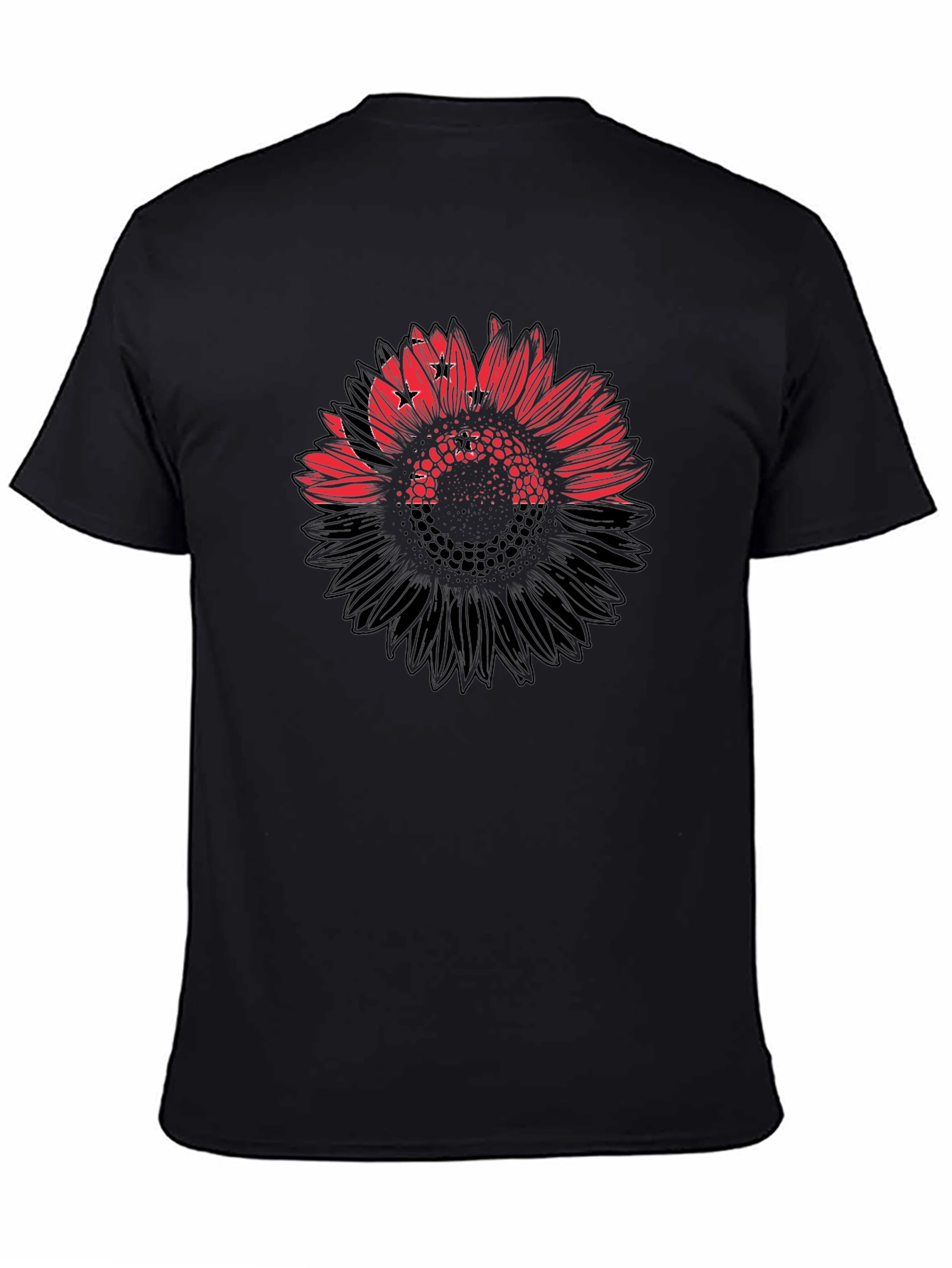 Mens Black T-Shirt with Sunflower Design