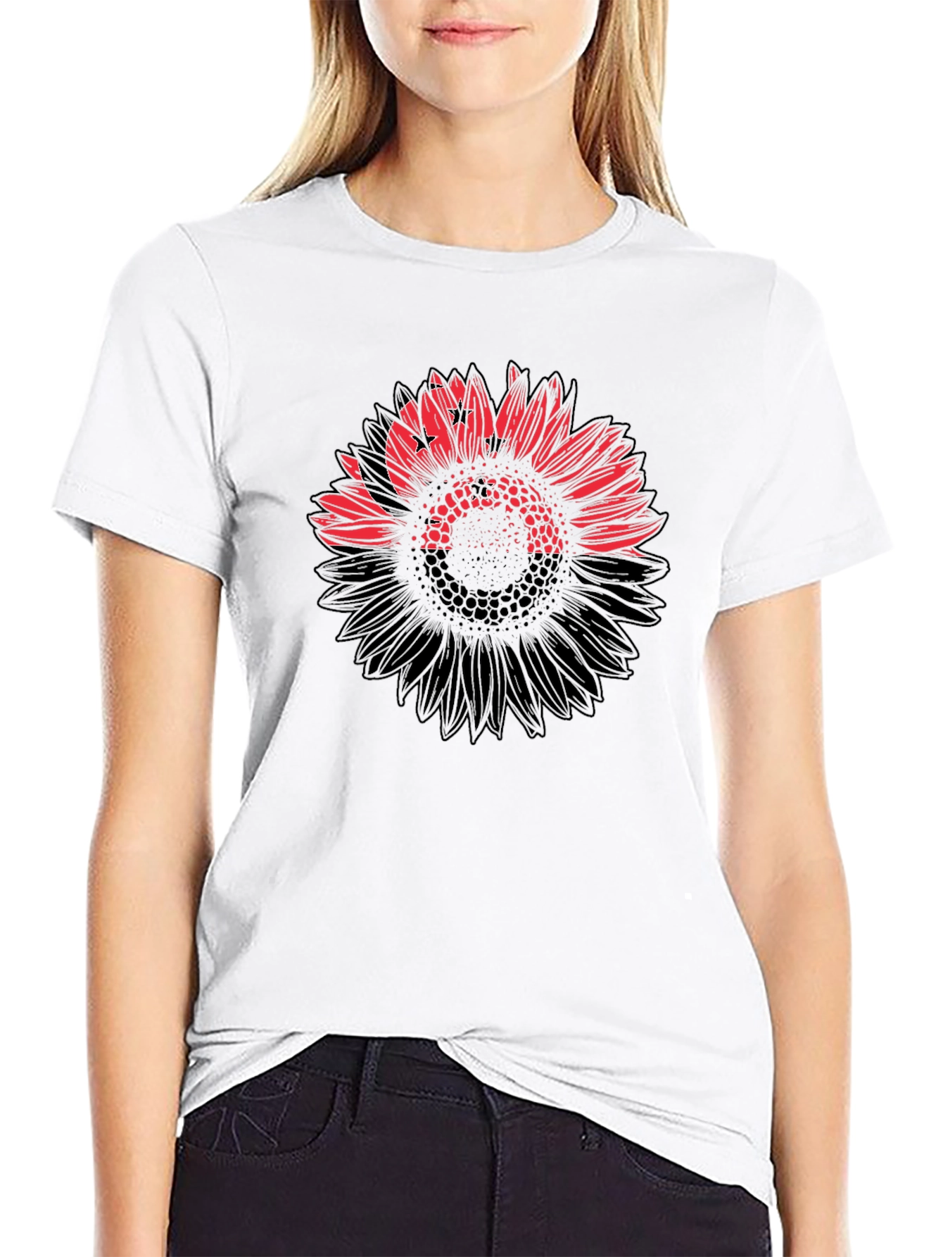 Mens Black T-Shirt with Sunflower Design