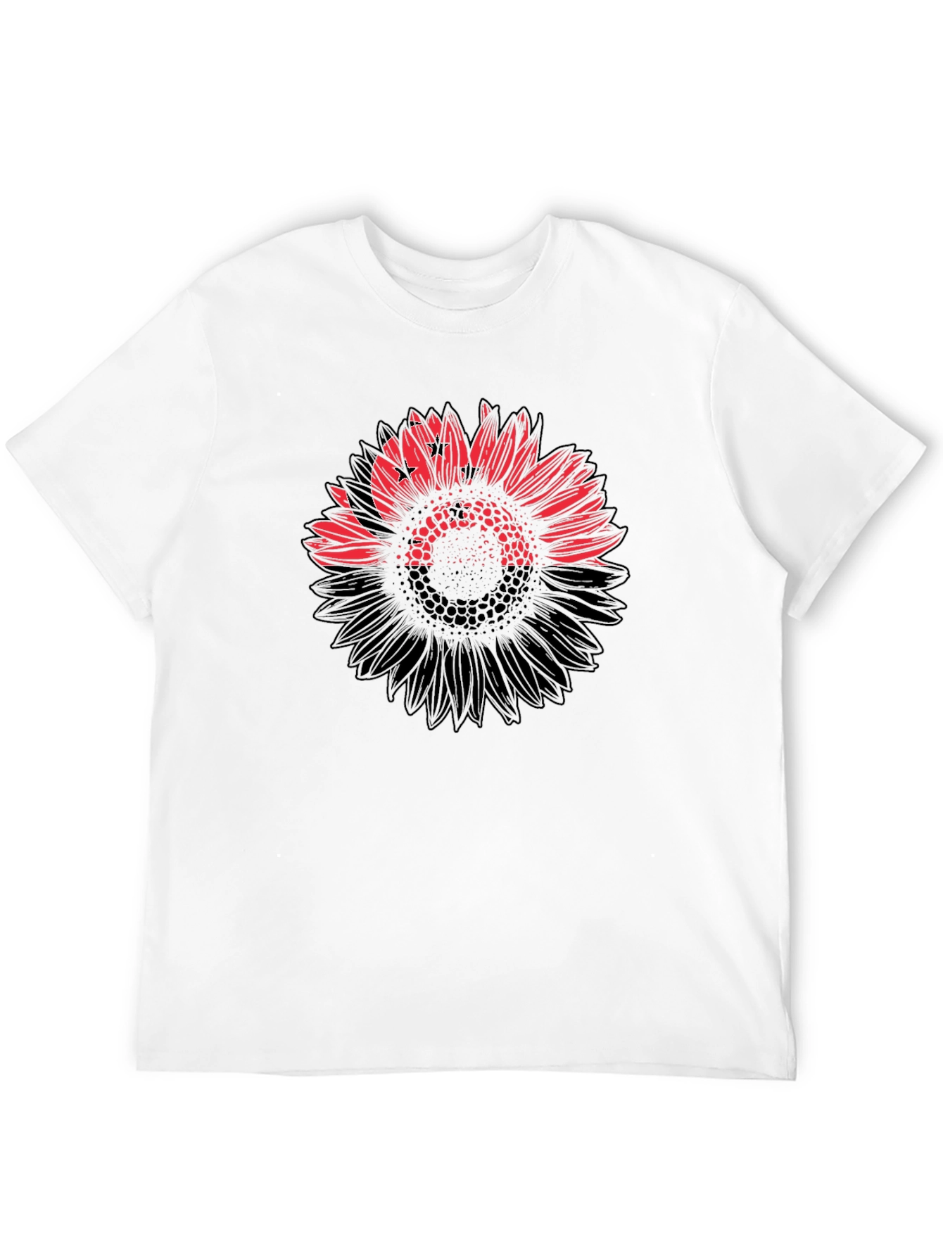 Mens Black T-Shirt with Sunflower Design