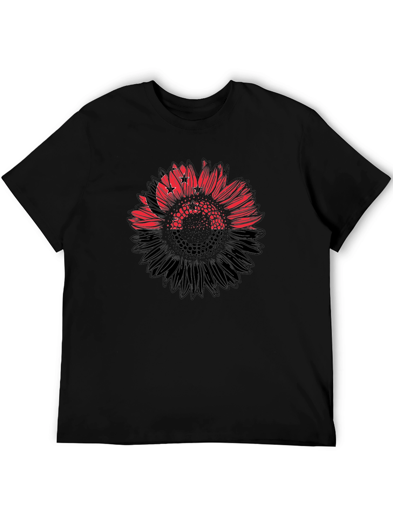 Mens Black T-Shirt with Sunflower Design