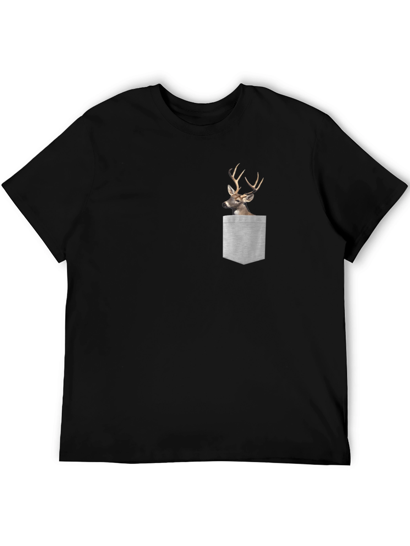 Deer Pocket Graphic Tee - Mens Black Cotton T-Shirt