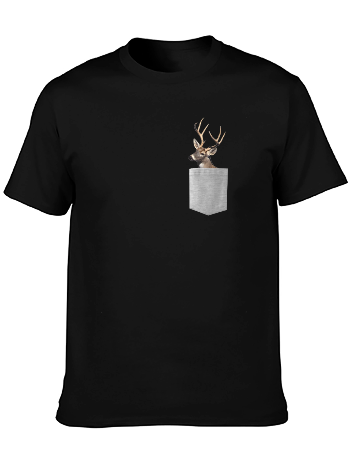 Deer Pocket Graphic Tee - Mens Black Cotton T-Shirt