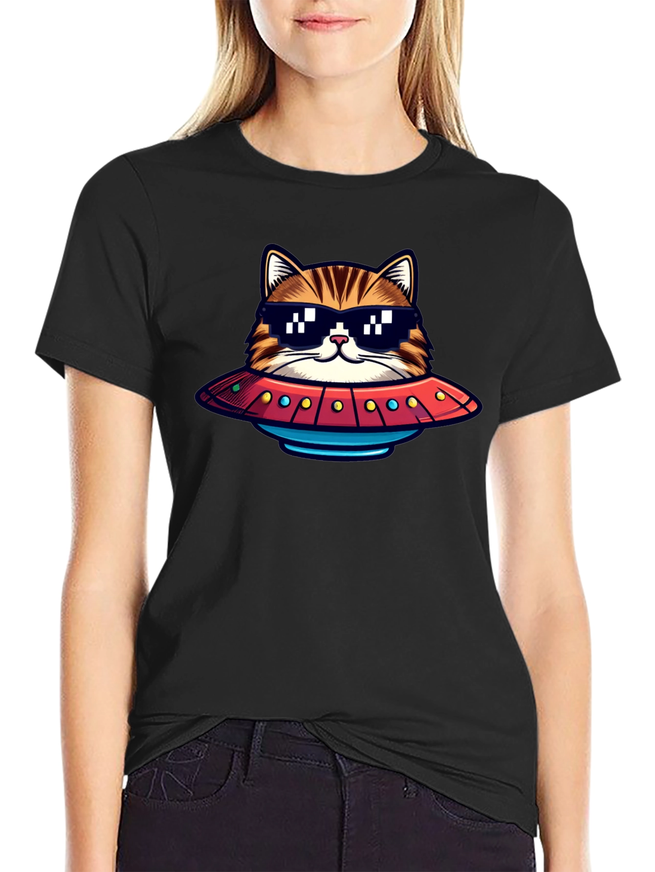 Cool Cat UFO Graphic T-Shirt