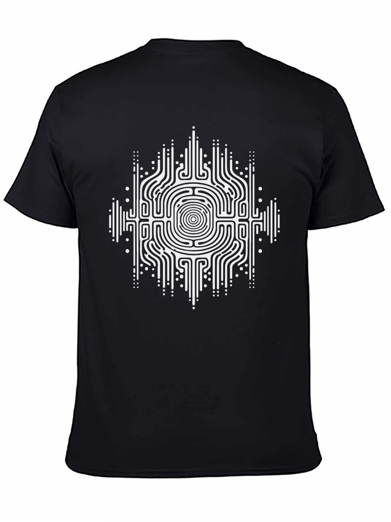 Geometric Maze Design Black T-Shirt