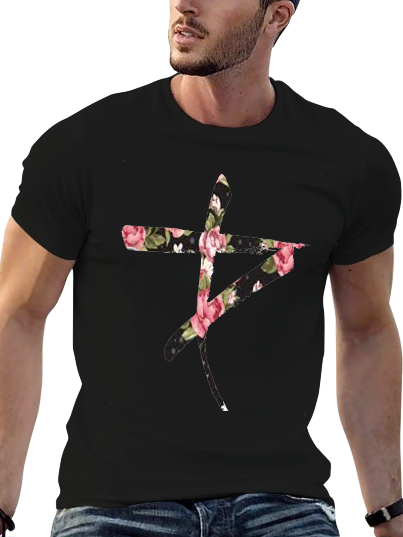 Floral Symbol Black T-Shirt