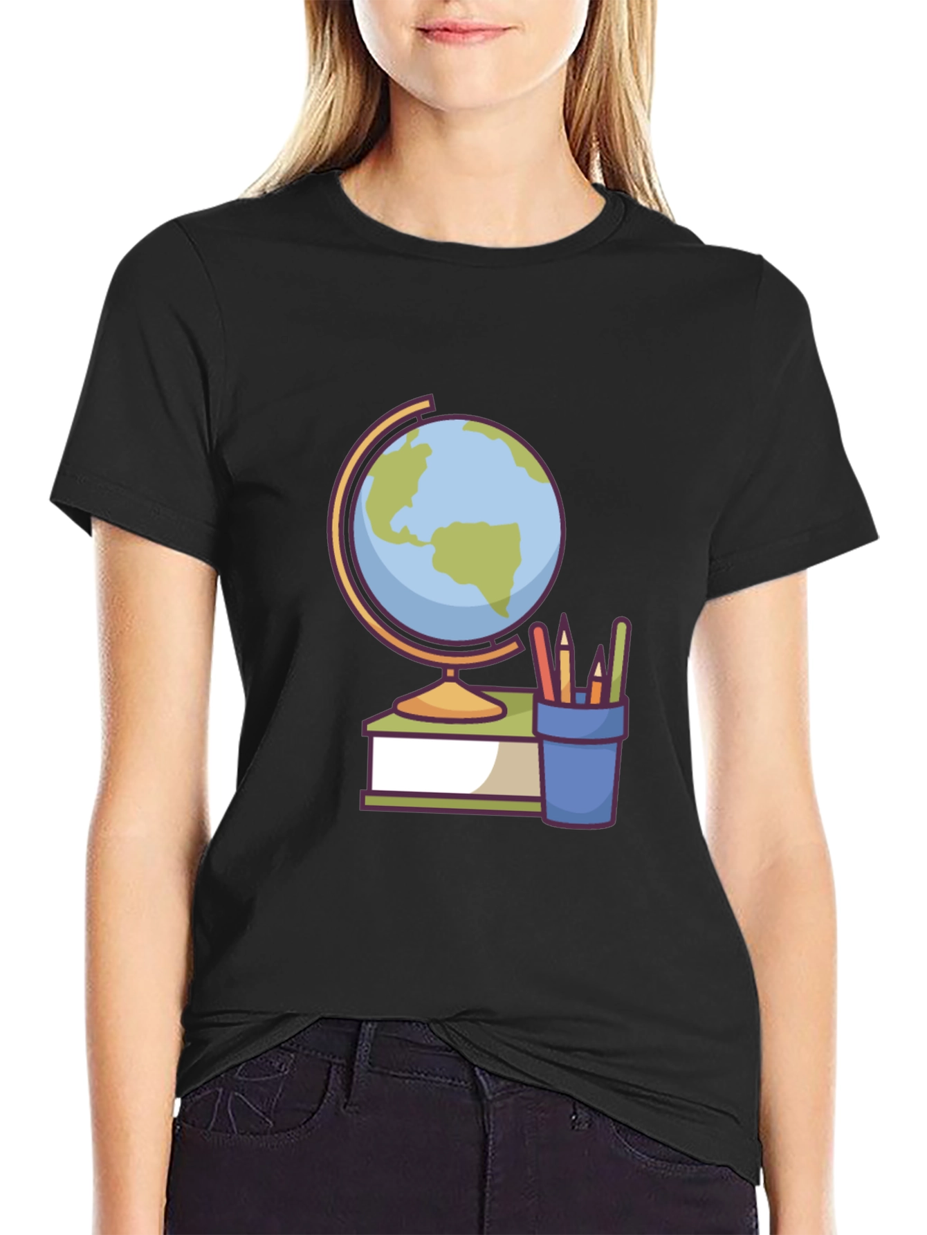 Globe and School Supplies Graphic Tee