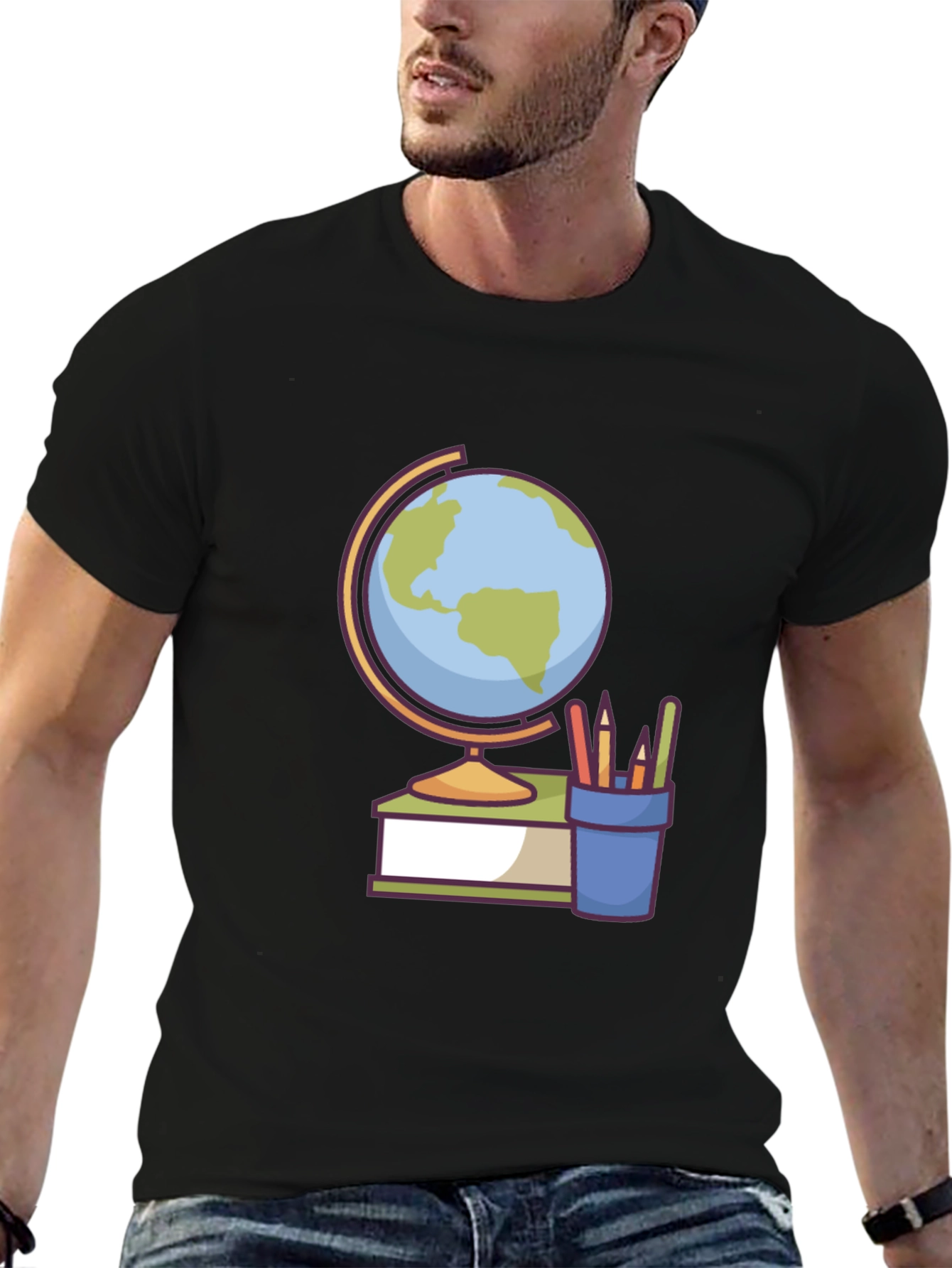Globe and School Supplies Graphic Tee