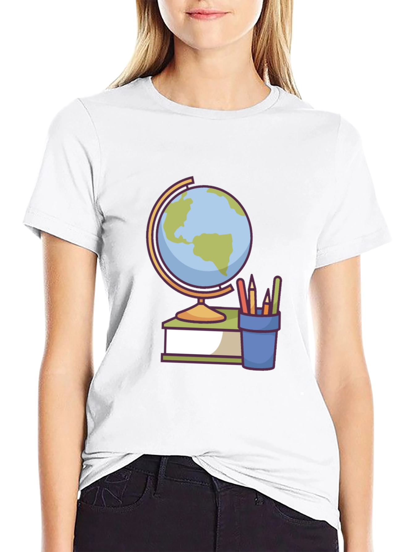 Globe and School Supplies Graphic Tee