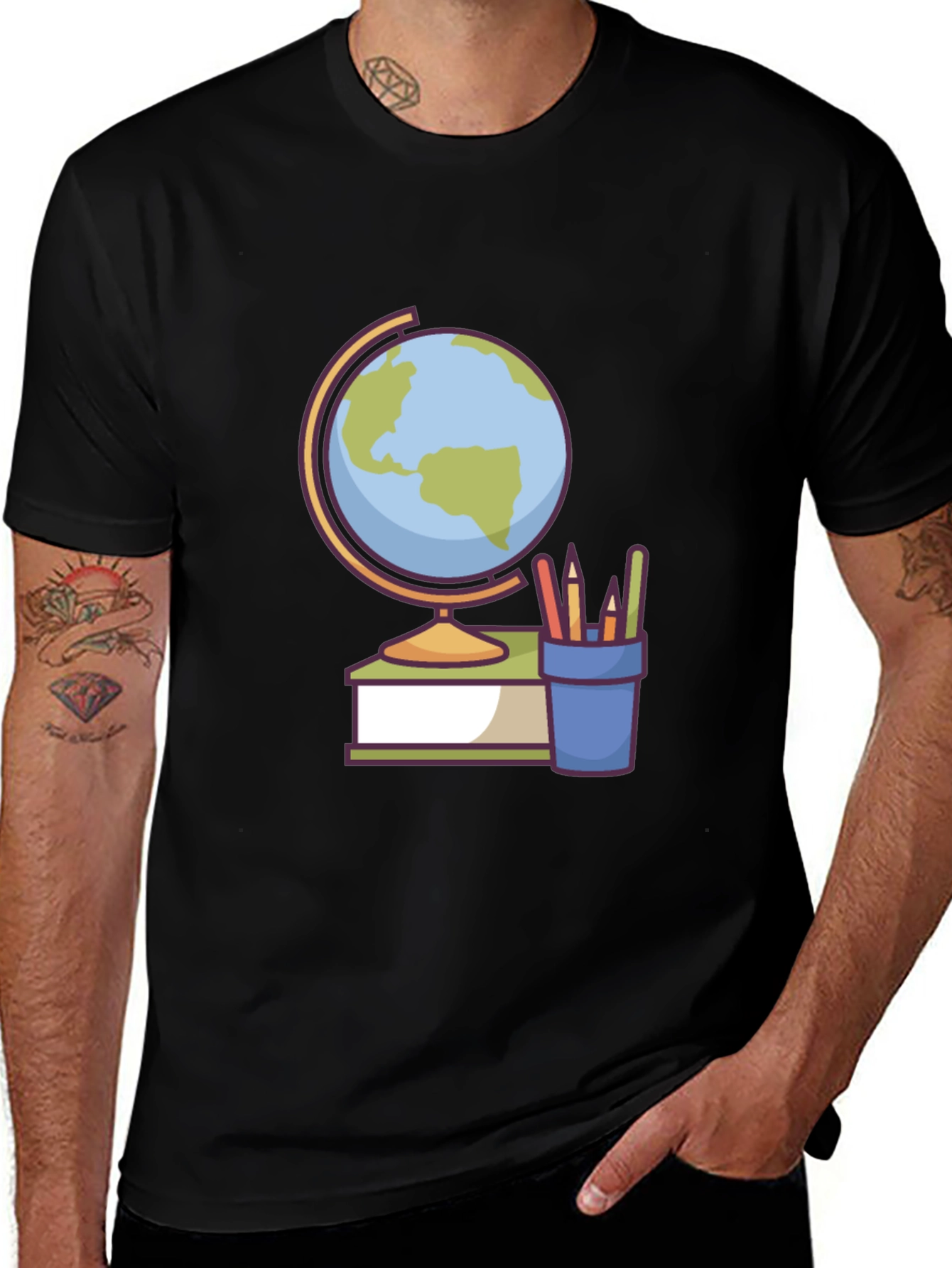 Globe and School Supplies Graphic Tee