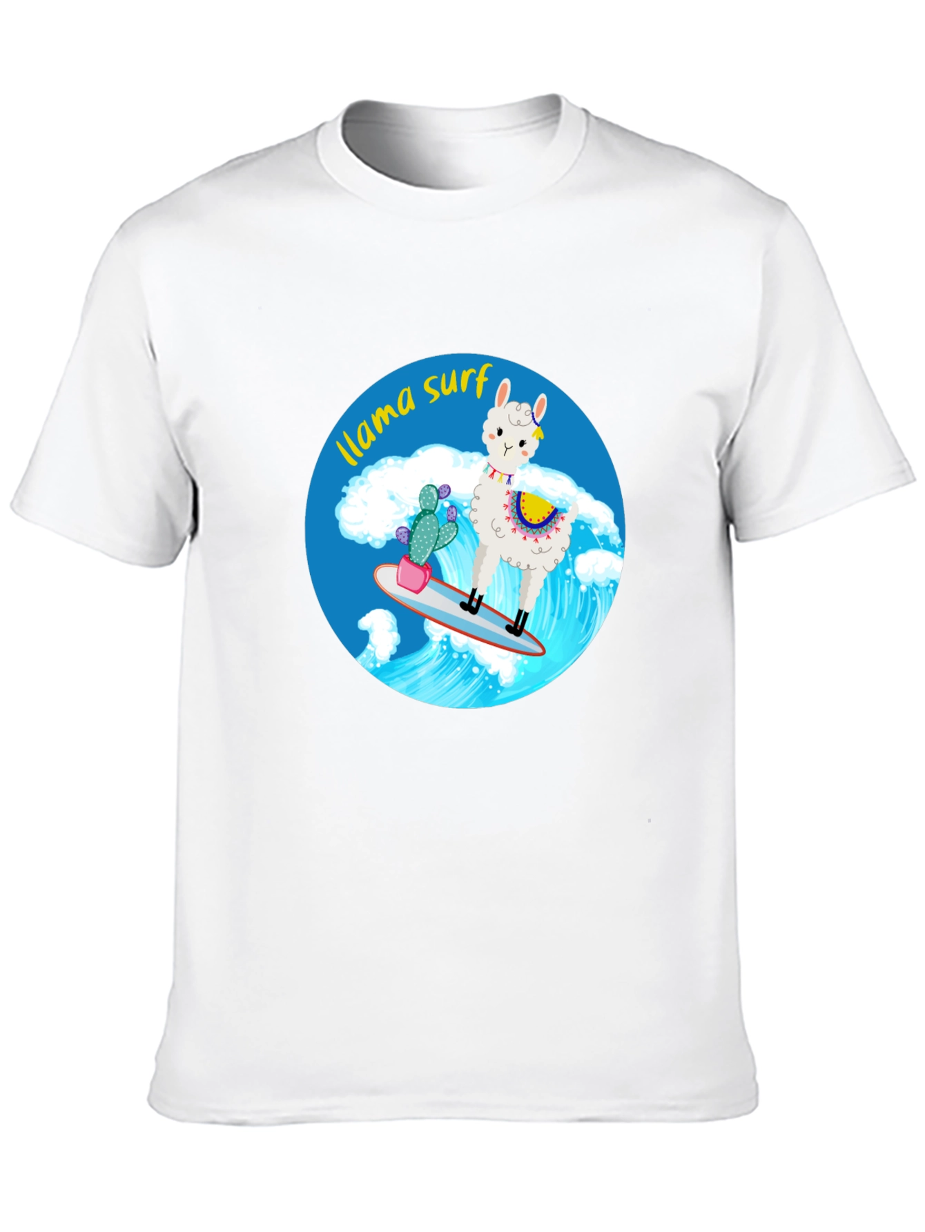 Llama Surf Graphic Tee - Black Cotton T-Shirt