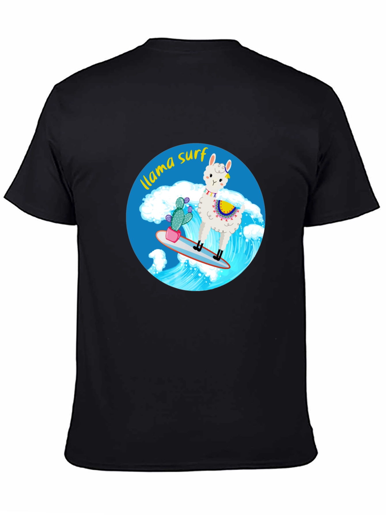 Llama Surf Graphic Tee - Black Cotton T-Shirt