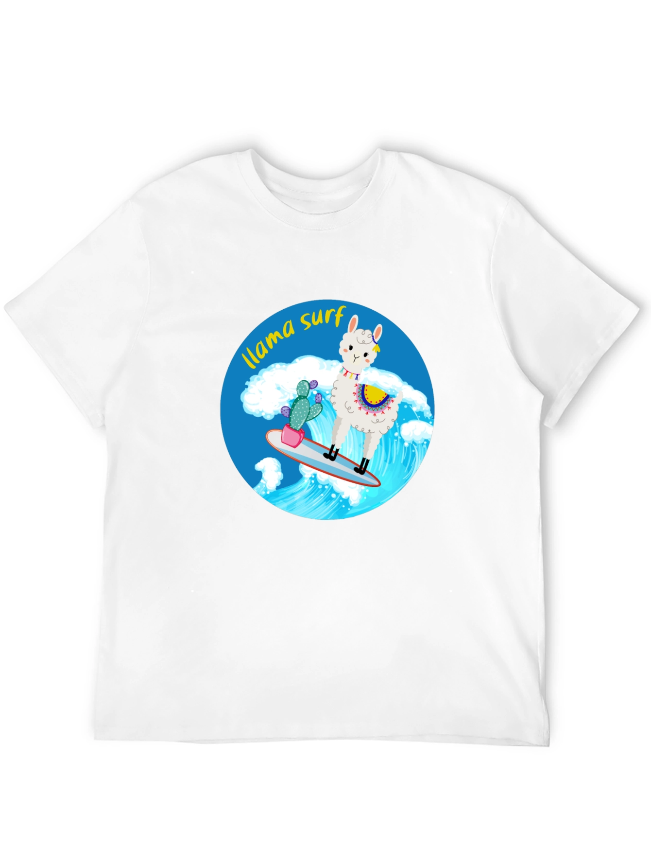 Llama Surf Graphic Tee - Black Cotton T-Shirt