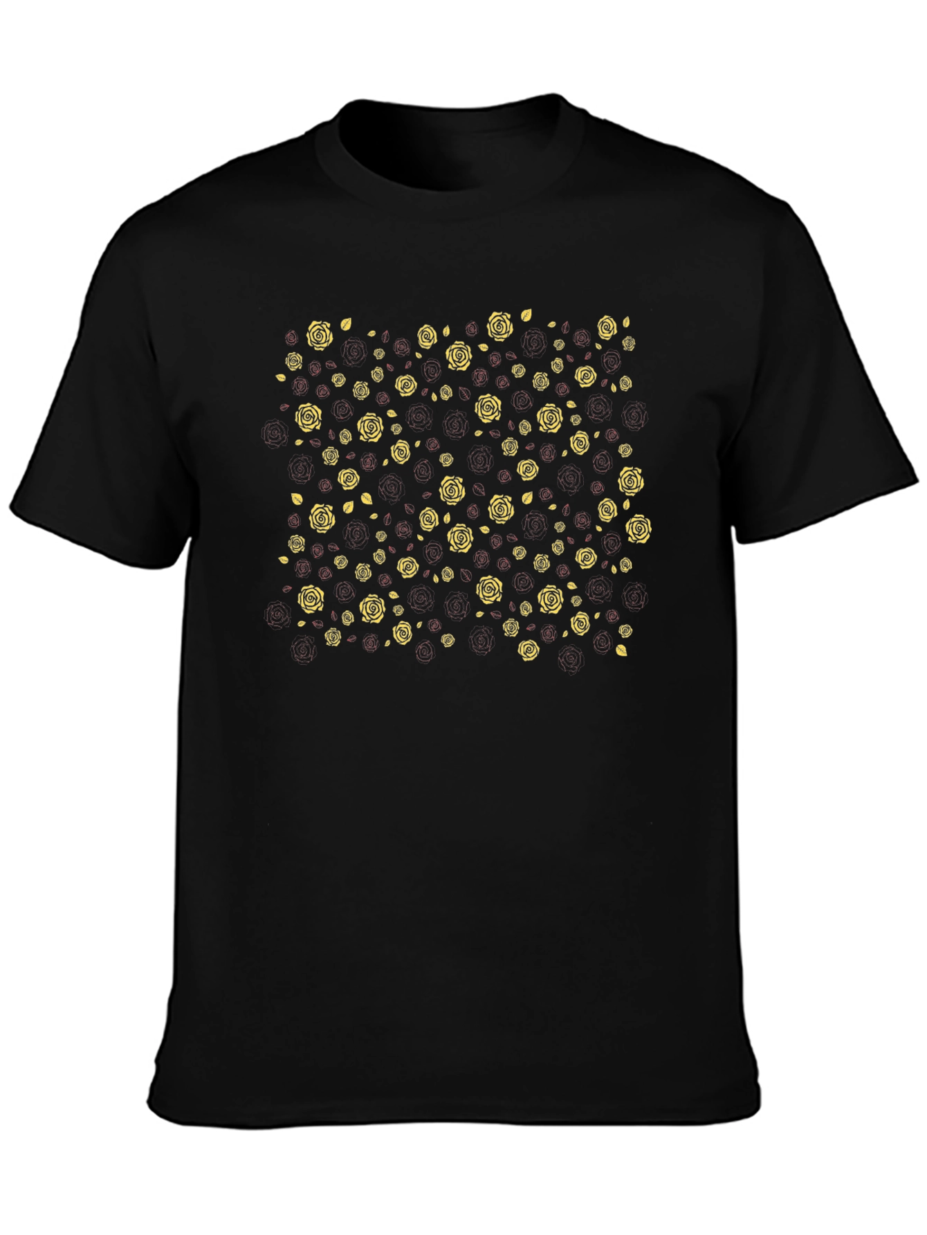 Black T-Shirt with Rose Print