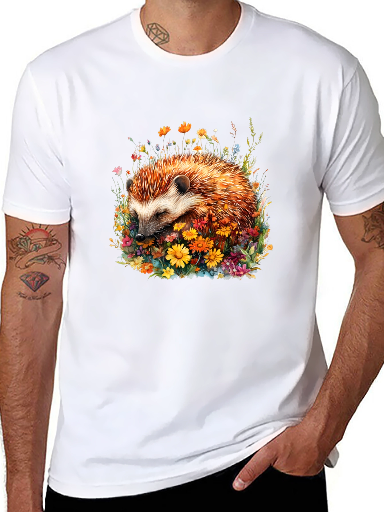 Hedgehog in Flowers Graphic Tee