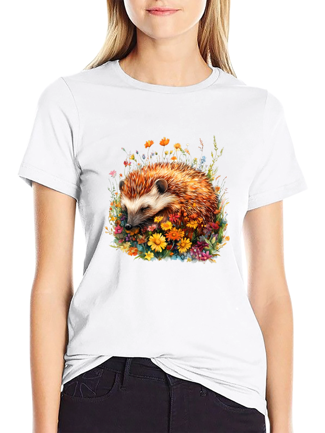 Hedgehog in Flowers Graphic Tee