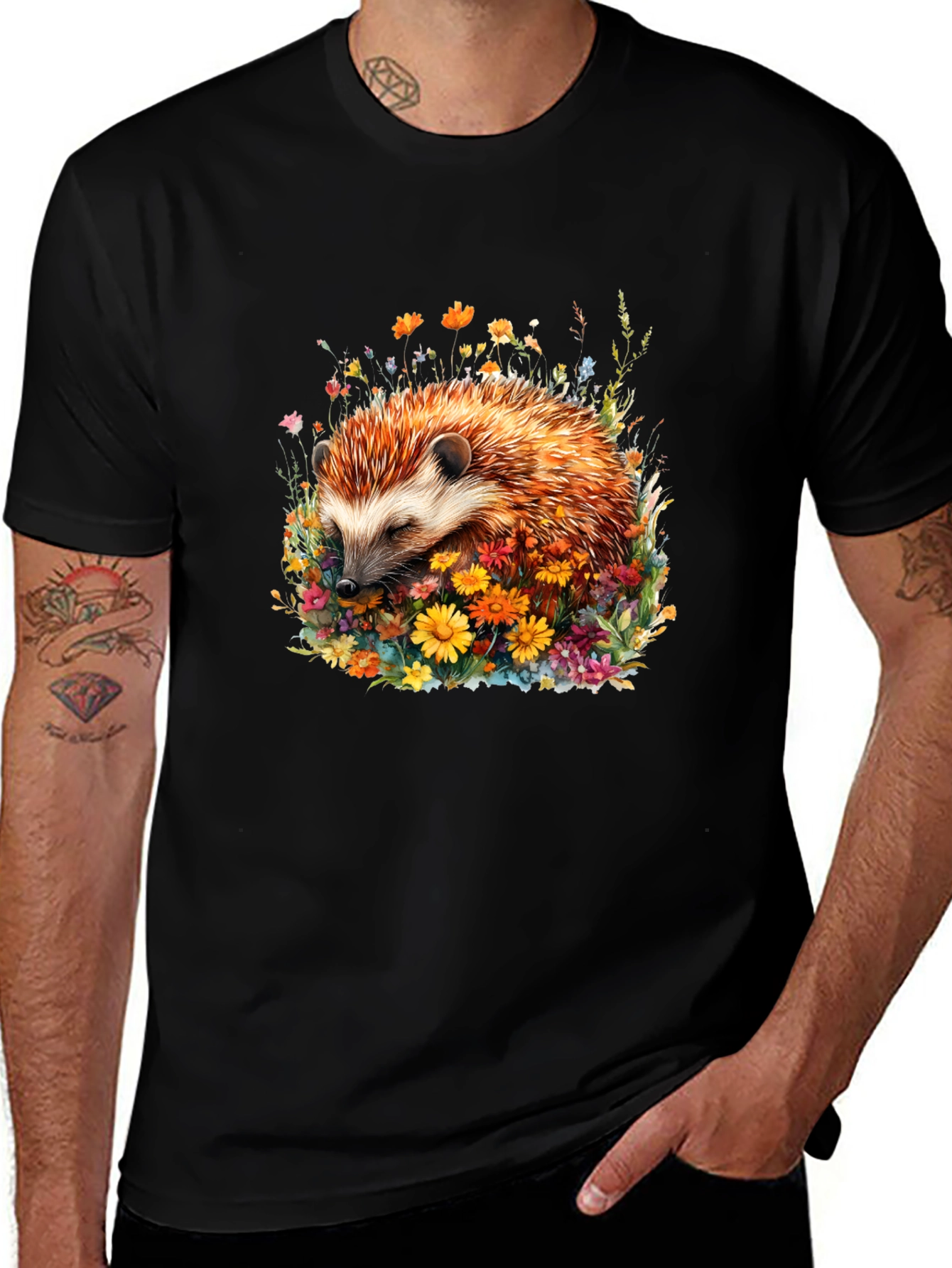 Hedgehog in Flowers Graphic Tee